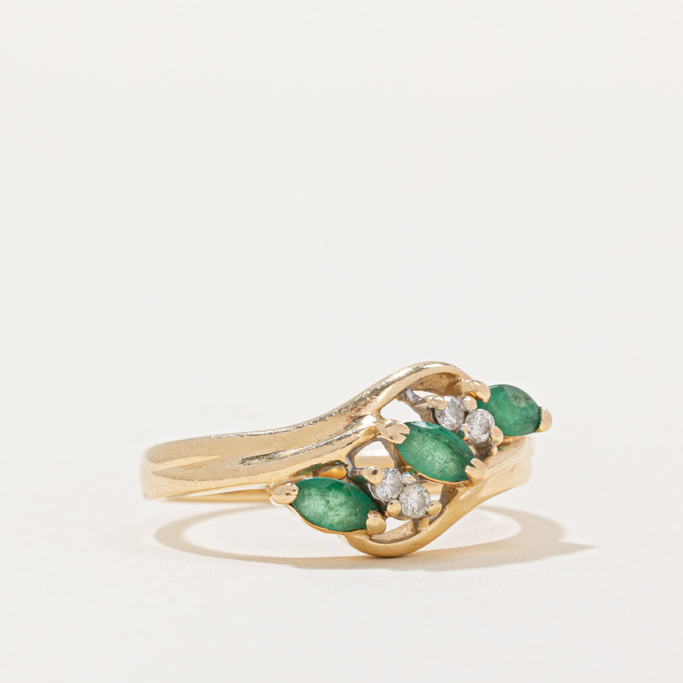 Emerald and Diamond Bypass Ring - 0.24ctw Emerald & 0.04ctw Diamond - Size 7 - Elegant Wedding Band, Anniversary Gift, or Special Occasion Jewelry