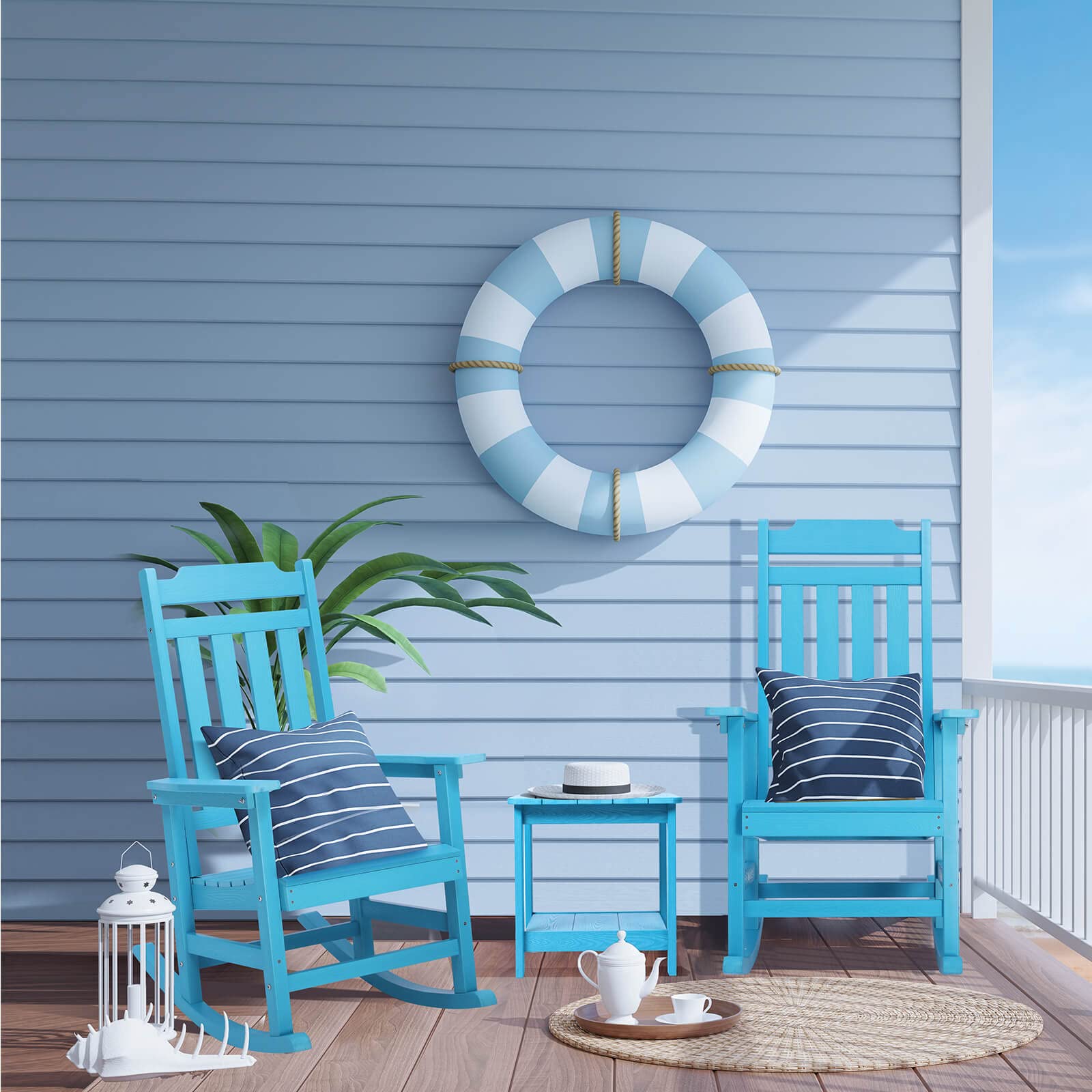 2-Pack All-Weather Poly Lumber Outdoor Rocking Chairs - 380 lb Weight Capacity - Lake Blue - Perfect for Porch, Patio, Garden & Backyard Relaxation