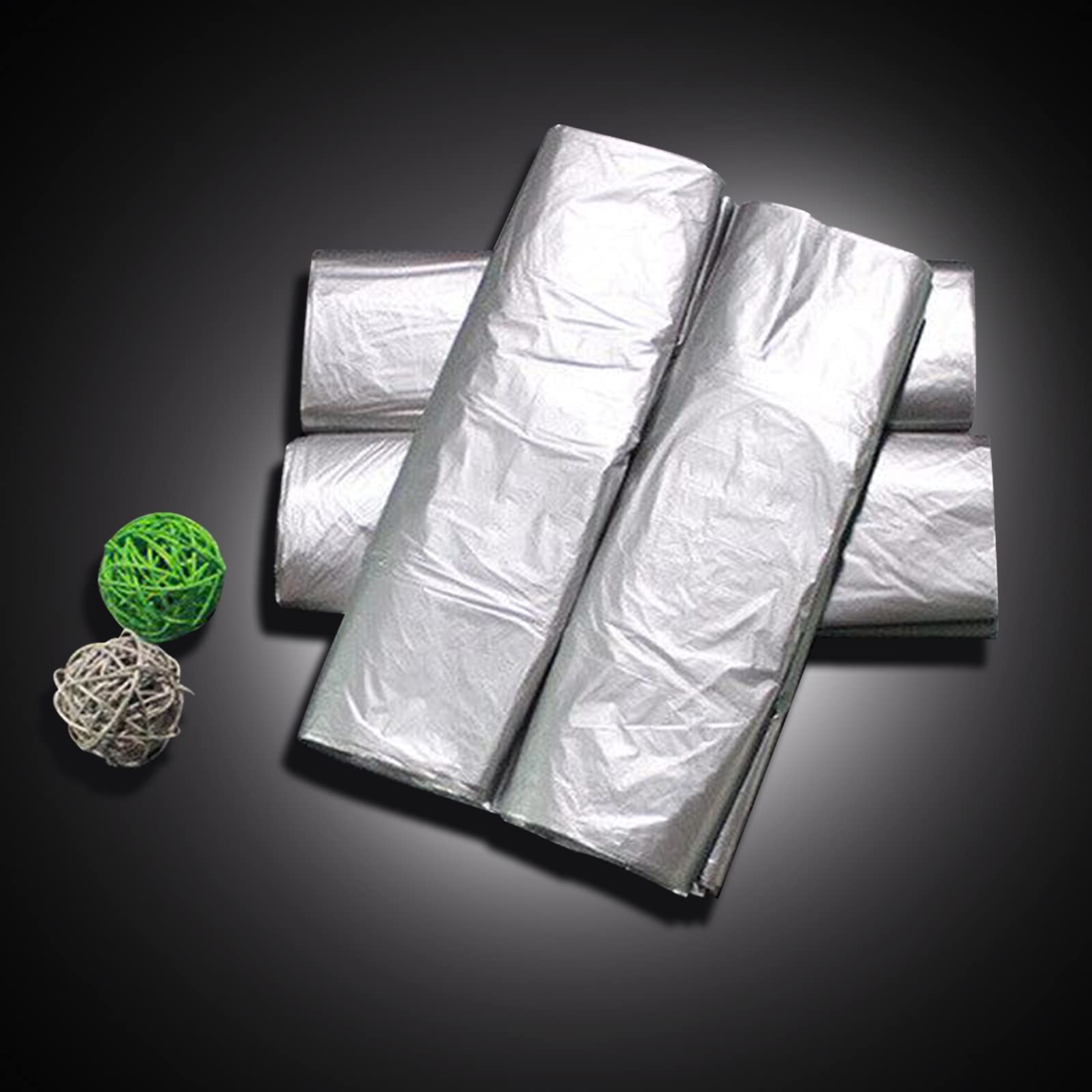 Eco-Friendly T-Shirt Bags with Handles - 12x20 Inch Plastic Grocery Bags for Retail Shopping & Business Use (Silver, 50 Pack) - Perfect for Supermarkets, Boutiques & Farmers Markets