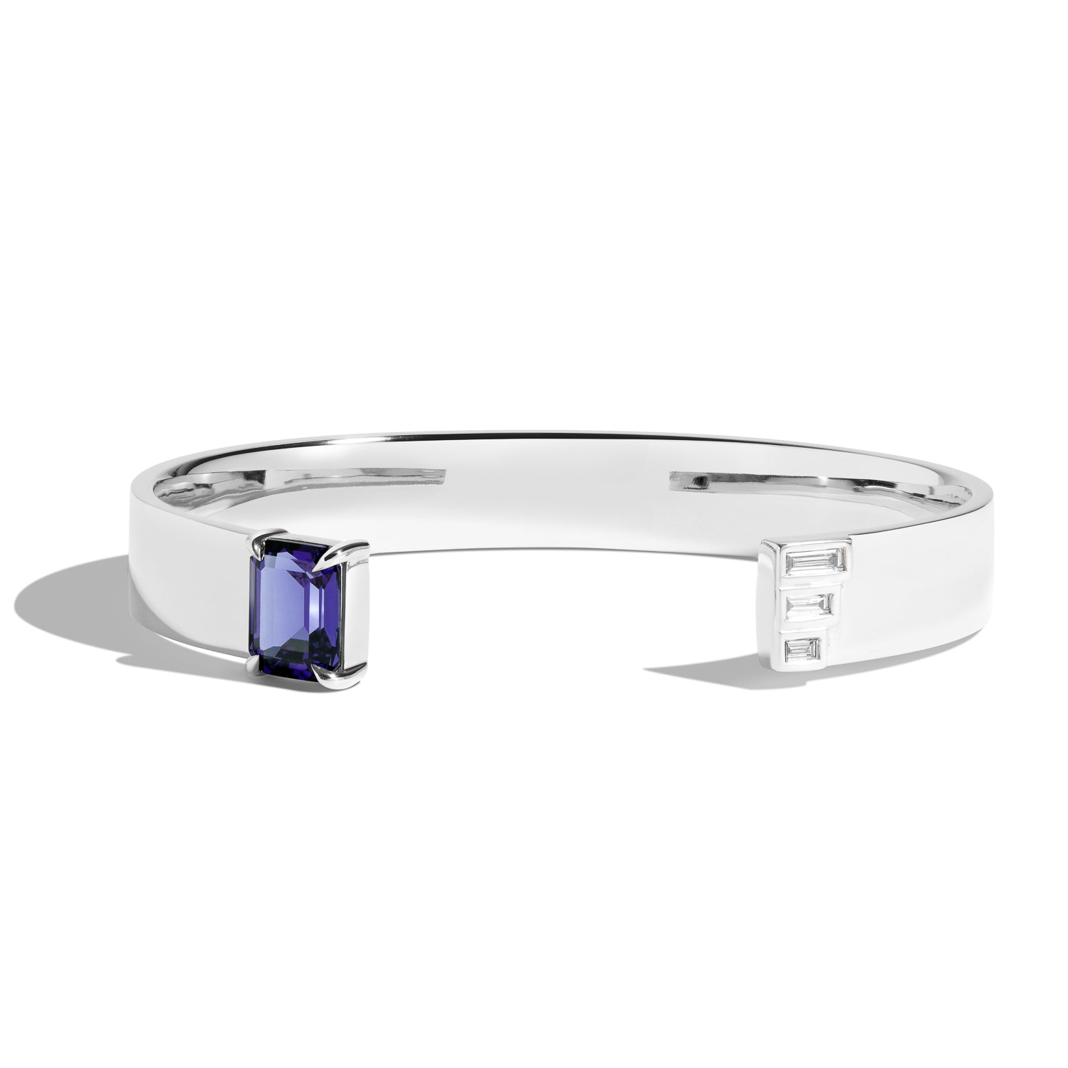 Emerald Cut Cuff Bracelet with Baguette Diamonds - Elegant Jewelry for Women, Perfect for Weddings & Special Occasions