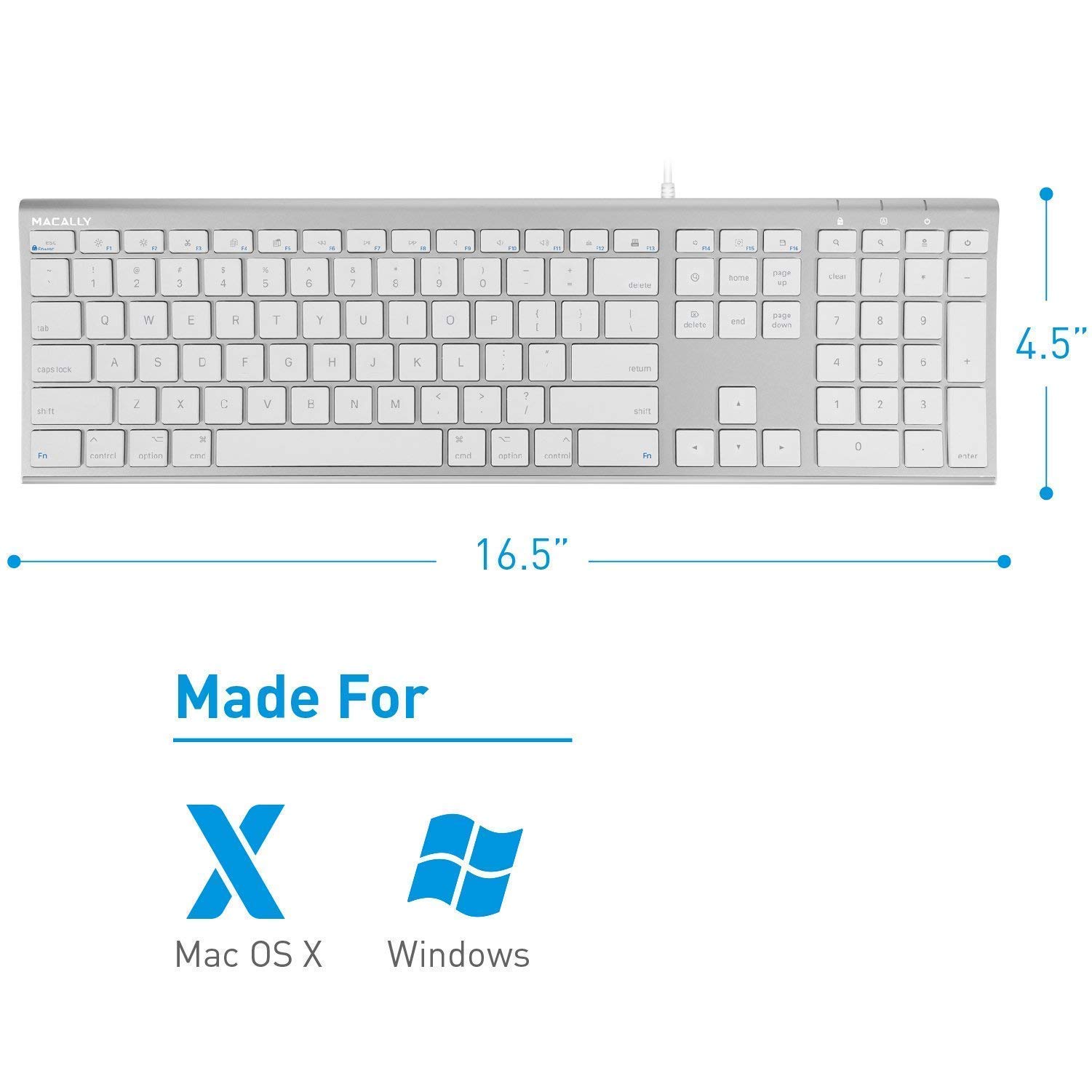 Macally Ultra Slim Wired Computer Keyboard with Vertical Laptop Stand - Ergonomic Space-Saving Design for Home Office & Workspace Productivity