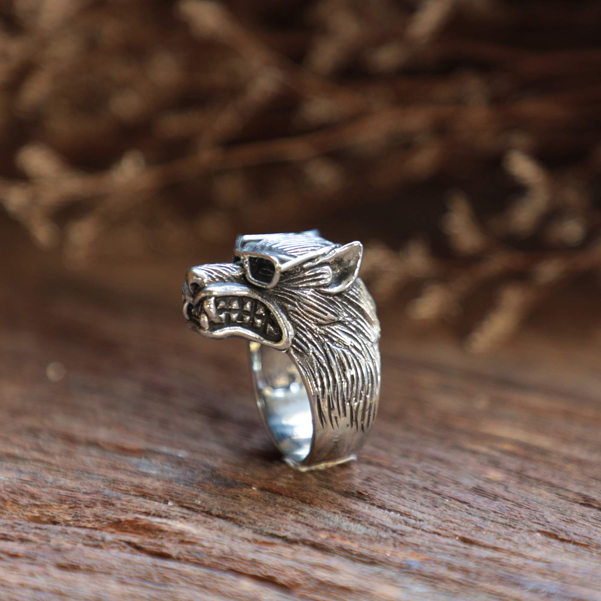 Wolf Odin Glasses Viking Ring for Men - 925 Sterling Silver Biker Skull Gothic Fox Boho Jewelry - Perfect for Viking Cosplay, Biker Fashion & Gothic Style Accessories