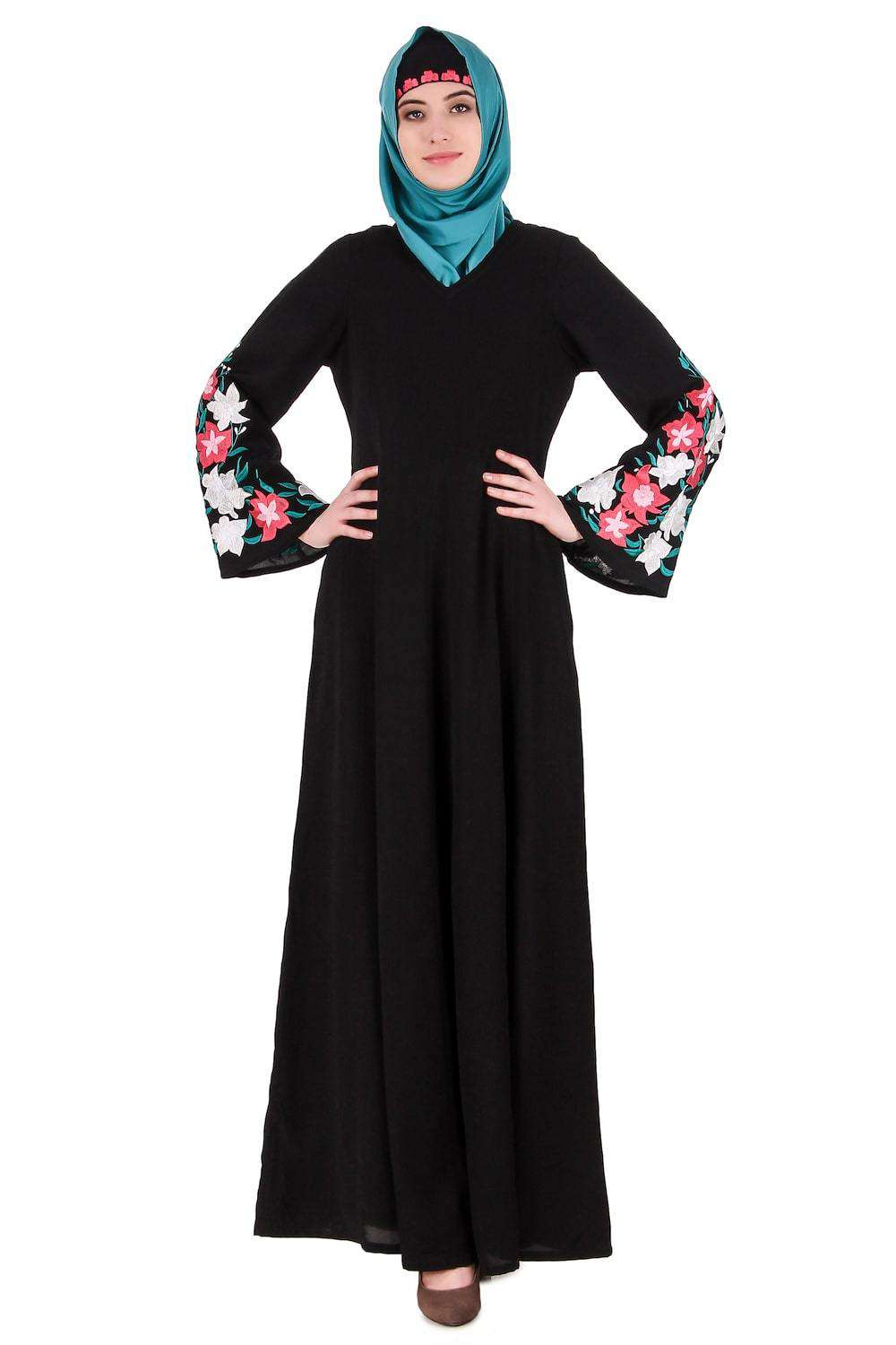Embellished Bell Sleeve Umbrella Abaya Dress - Elegant Muslim Women's Prayer Dress for Special Occasions & Mosque Wear