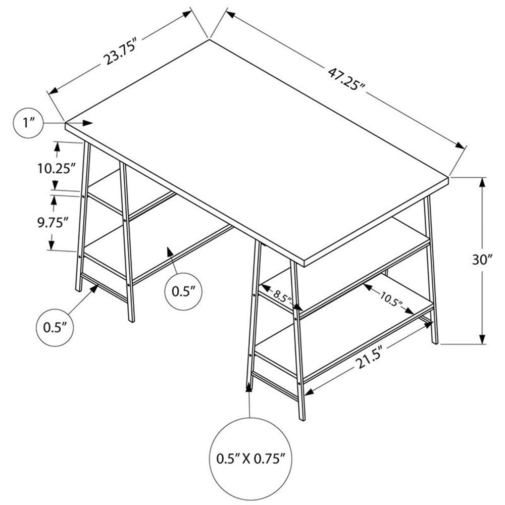 Pemberly Row 3-Tier White Wood Top Sawhorse Computer Desk - Home Office Workstation for Study, Writing & Laptop Use