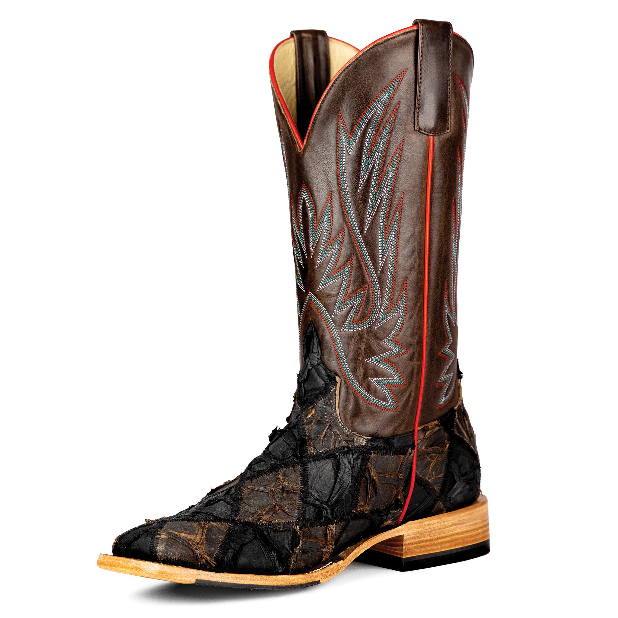 Anderson Bean Men's Black & Chocolate Big Bass Boots - Western Cowboy Boots for Men, Durable Leather Work Boots with Comfortable Fit - Perfect for Rodeo, Ranch Work & Country Style Fashion