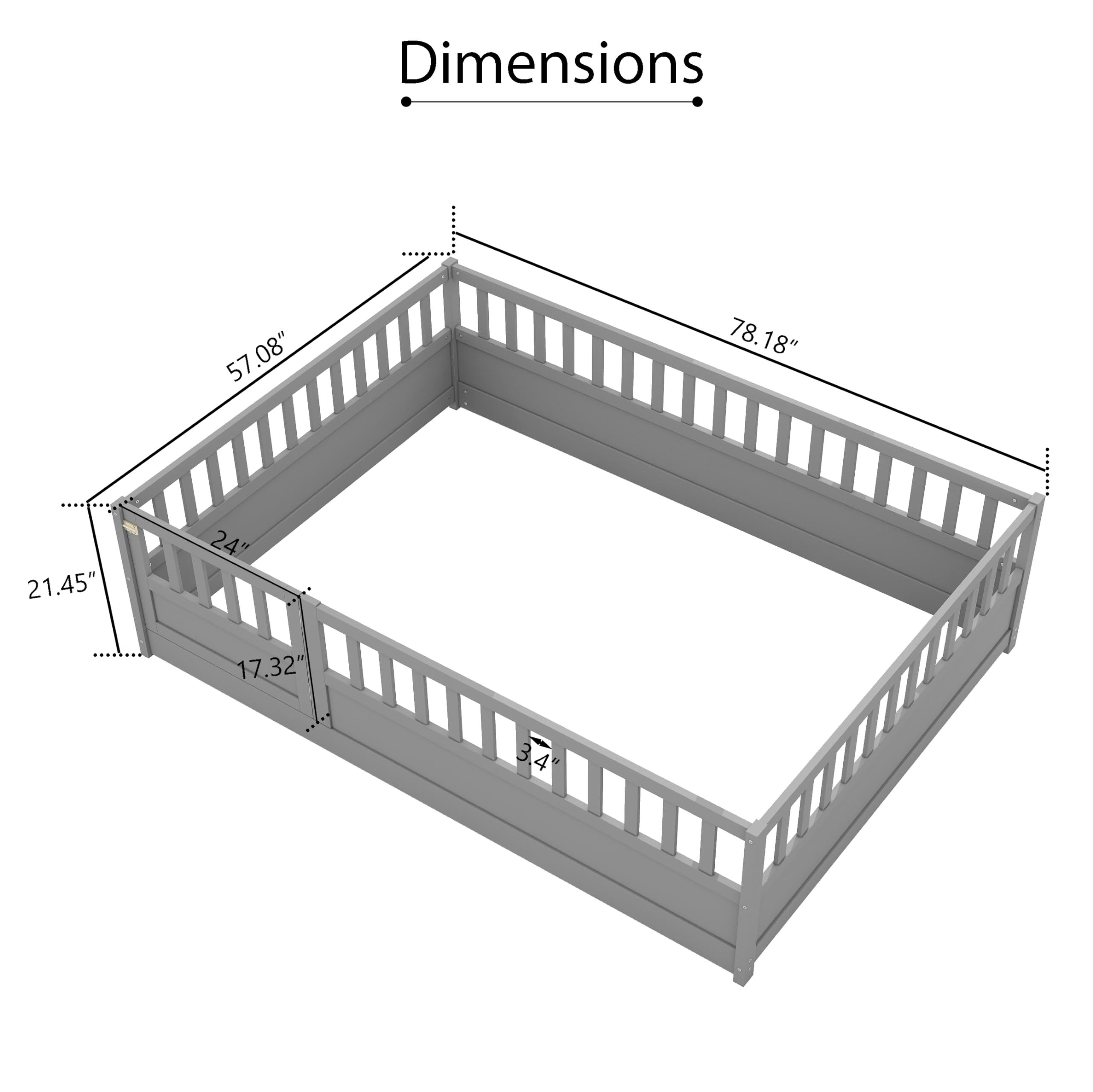 Montessori Wood Floor Bed for Kids - Full Size with High Safety Rails & Door Design, Grey - No Bed Slats Needed - Perfect for Toddler Rooms, Daycare Centers & Montessori Classrooms