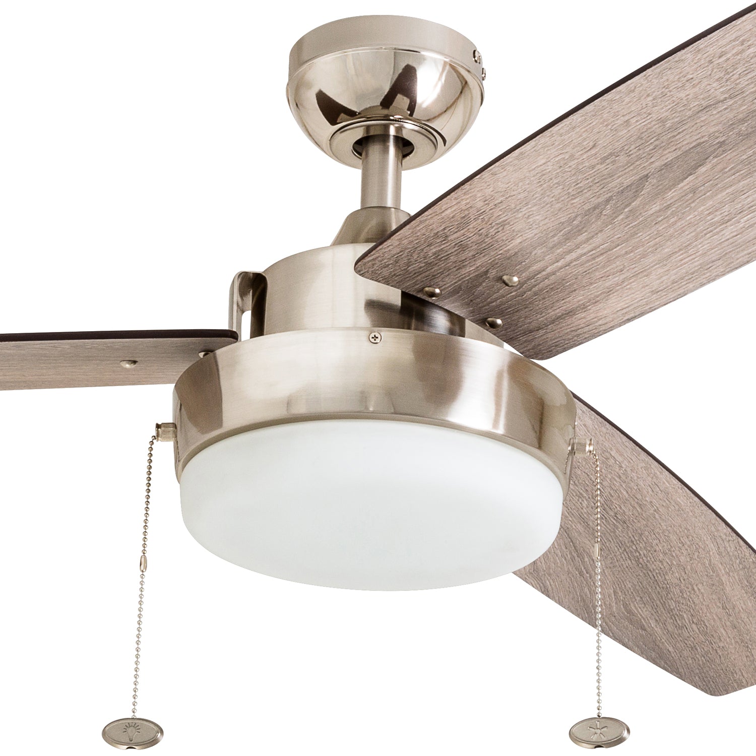 52 Inch Statham Brushed Nickel Ceiling Fan with Pull Chain - Perfect for Living Room, Bedroom, and Office Cooling & Air Circulation