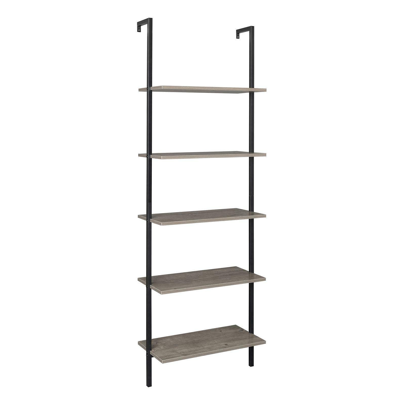 5-Tier Open Ladder Shelf - Space-Saving Wall Shelves for Books, Bathroom Storage & Home Decor | Perfect for Small Spaces, Bedrooms & Bathroom Organization | Rustic Blanket Ladder Style Bookshelf for Stylish Display