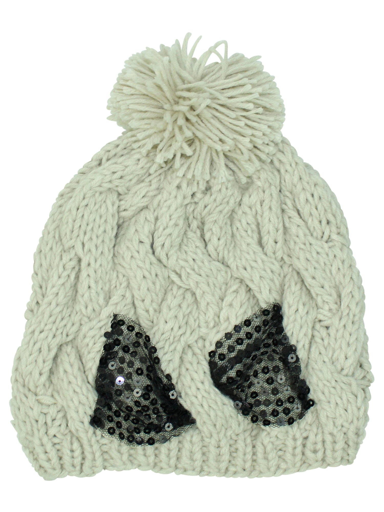 Luxury Divas Cable Knit Beanie Cap with Sequin Bow - Women's Winter Fashion Hat for Cold Weather, Outdoor Activities & Holiday Gifts
