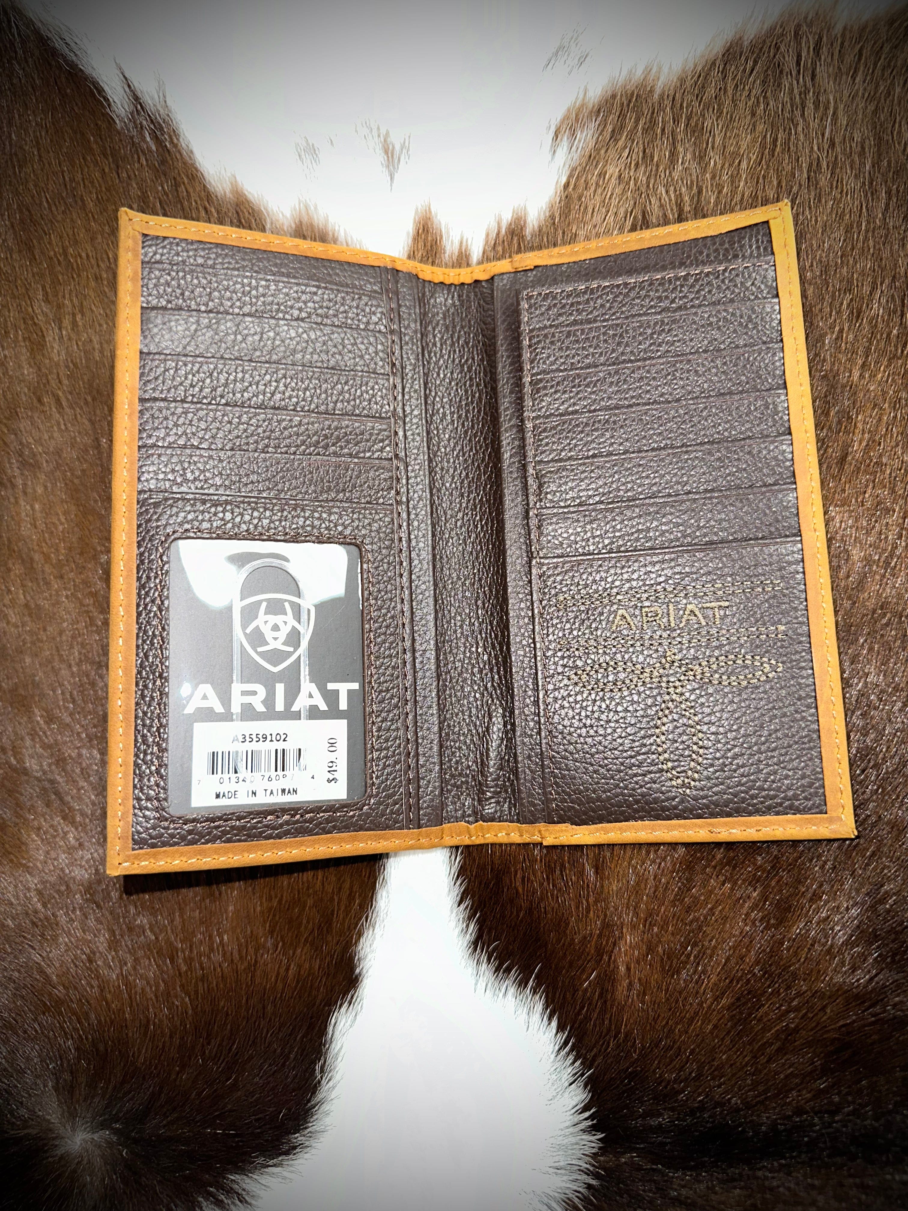 Ariat Aztec Tan Trim Genuine Leather Wallet for Men & Women - Stylish & Durable Bifold Wallet for Everyday Use, Travel & Outdoor Adventures