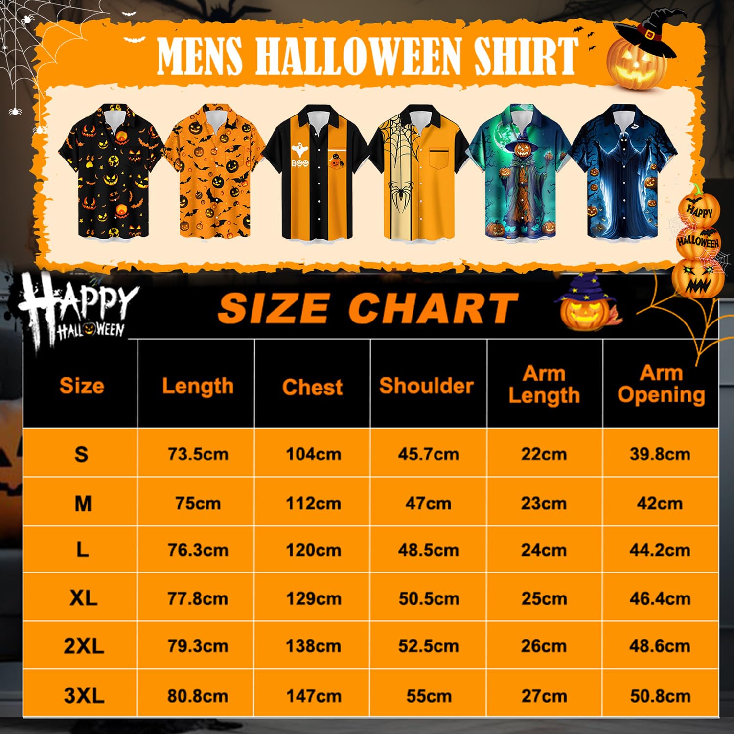 Funny Halloween Shirts for Men - Spooky Pumpkin Ghost Spider Monster Costume Short Sleeve Button Down Shirt | Perfect for Halloween Parties, Costume Contests & Trick or Treating