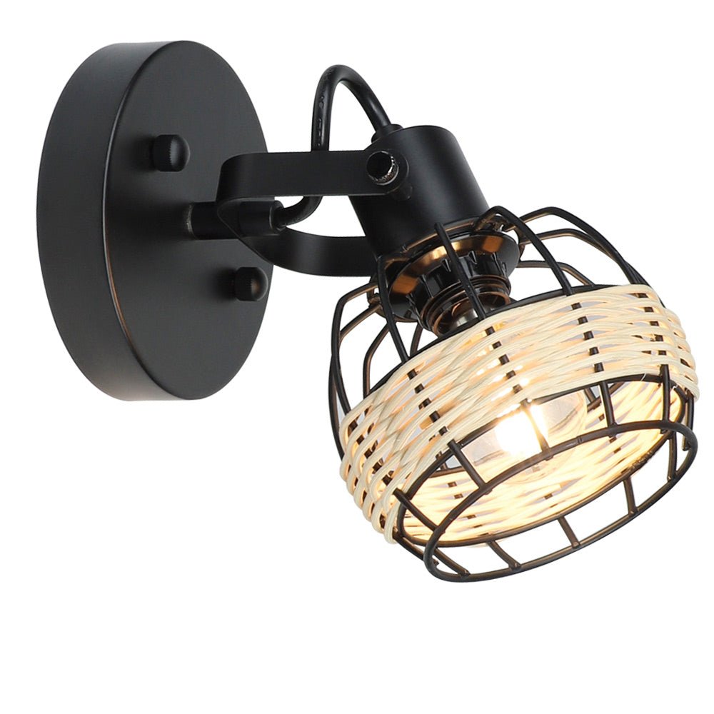 Depuley Rustic Cage Wall Spotlight Fixture - Adjustable Flush Mount Track Lighting with Plug-in Cord | Perfect for Bedroom, Living Room & Hallway Lighting Decor