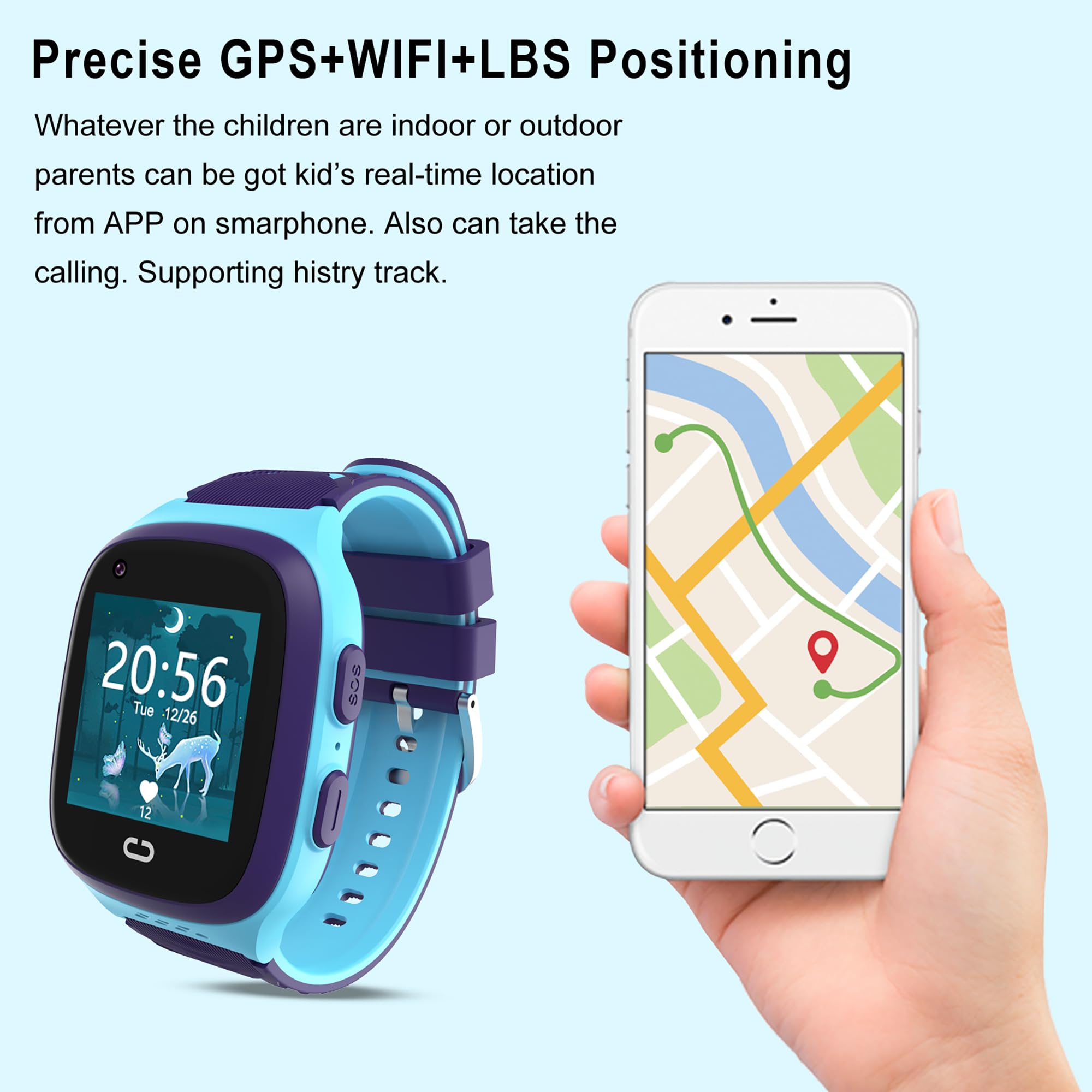 Toloso 4G Kids GPS Smart Watch with GPS Tracker, SOS Call, Video Chat, Pedometer & Camera - Touch Screen Smartwatch for Boys & Girls Ages 5-12 - Perfect for School, Outdoor Activities & Child Safety