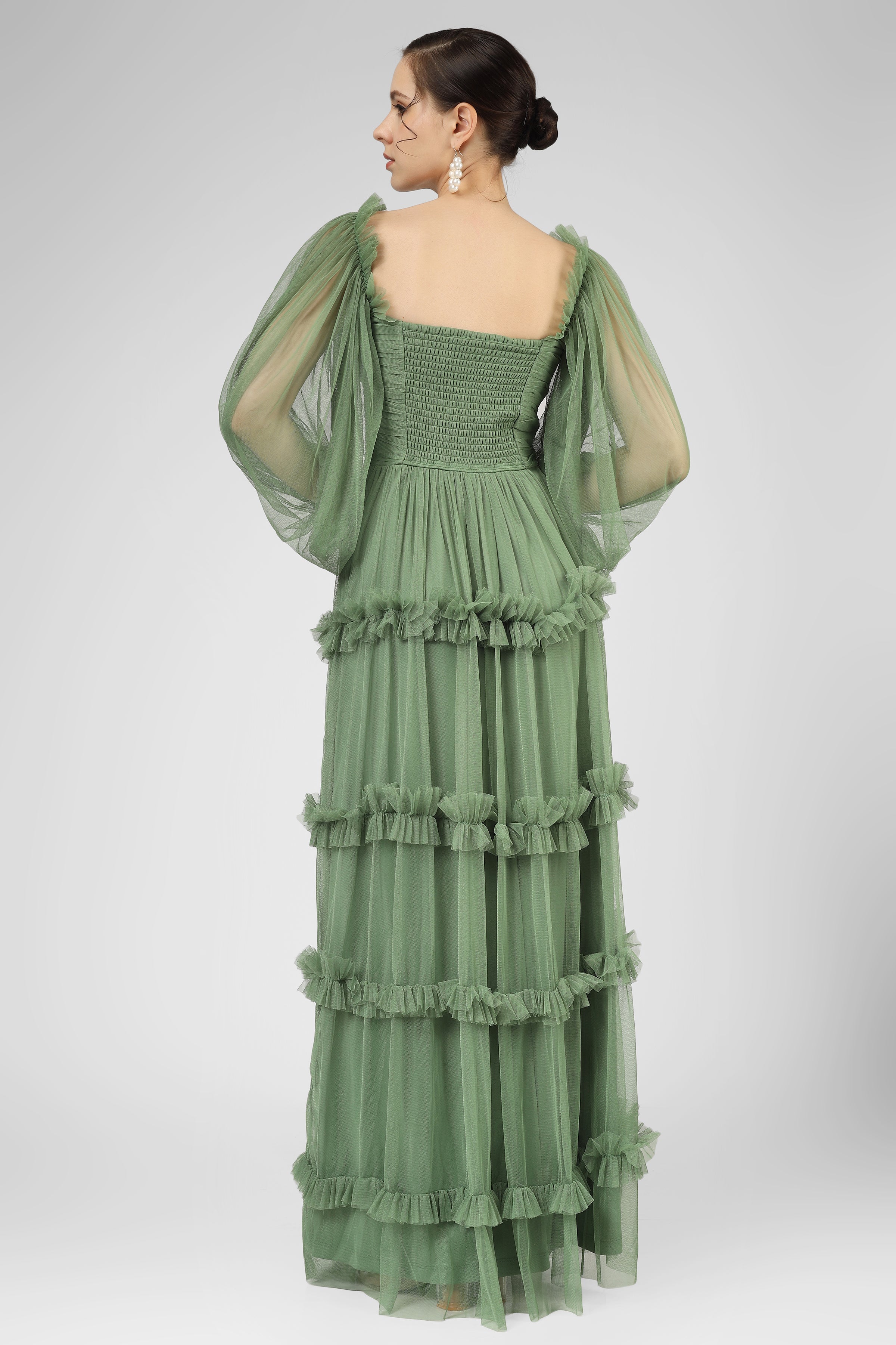 Rendi Olive Green Tulle Dress for Women - Elegant A-Line Party Gown with Flowy Skirt | Perfect for Weddings, Prom, Evening Events & Special Occasions