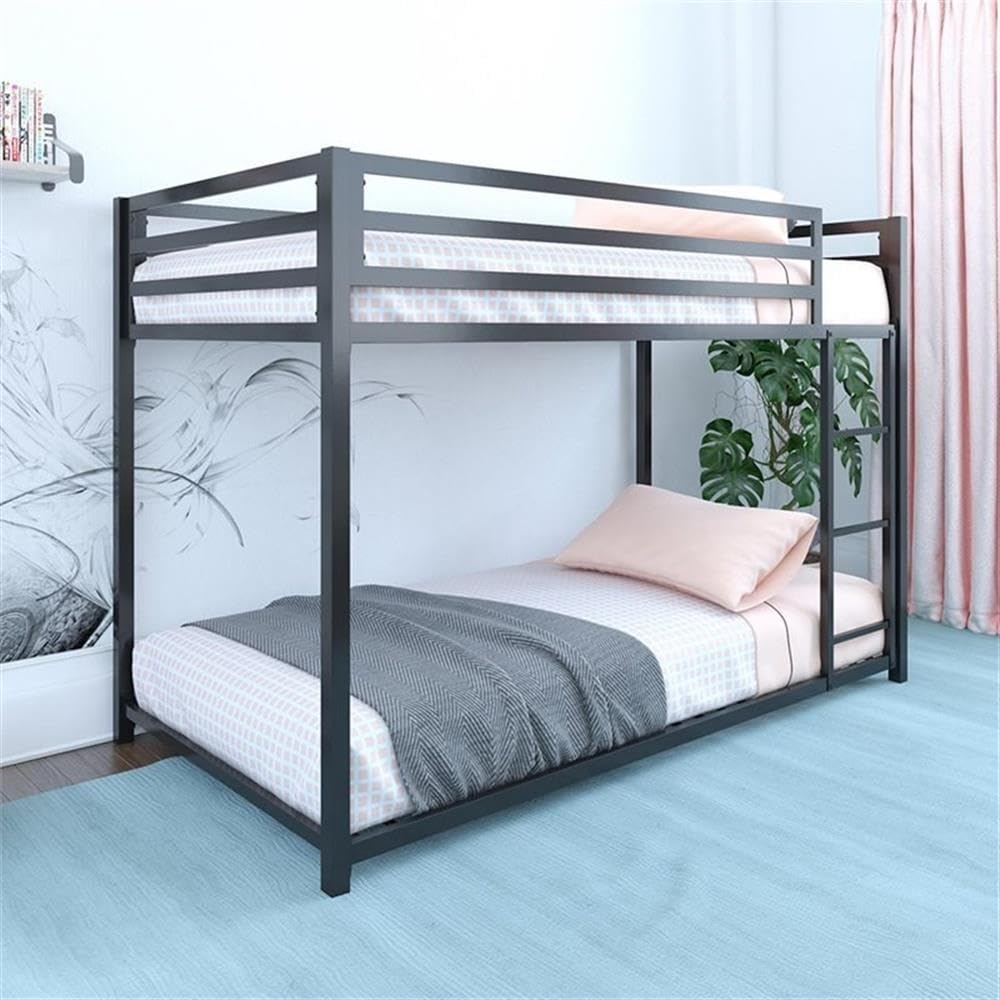 Rosebery Kids Twin Over Twin Metal Bunk Bed in Black - Space Saving Bunk Bed for Kids Room, Dormitory & Sleepovers - Sturdy & Safe Metal Frame with Guardrails