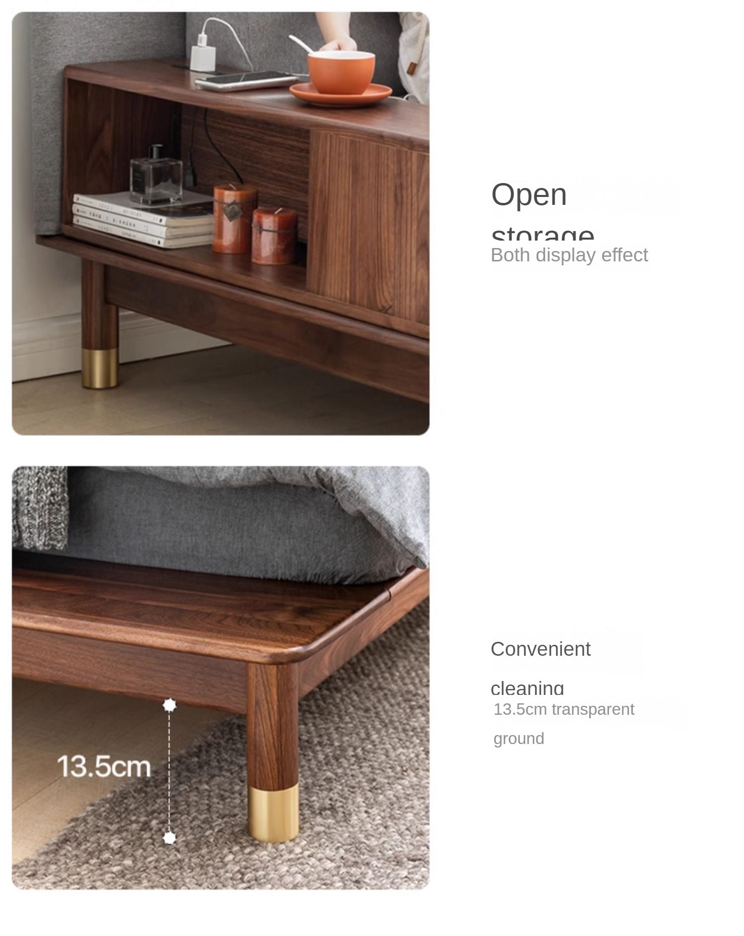 Premium Black Walnut Solid Wood Bed Frame - Luxury Multifunctional Soft Bed for Master Bedroom & Guest Room - Modern & Stylish Home Furniture