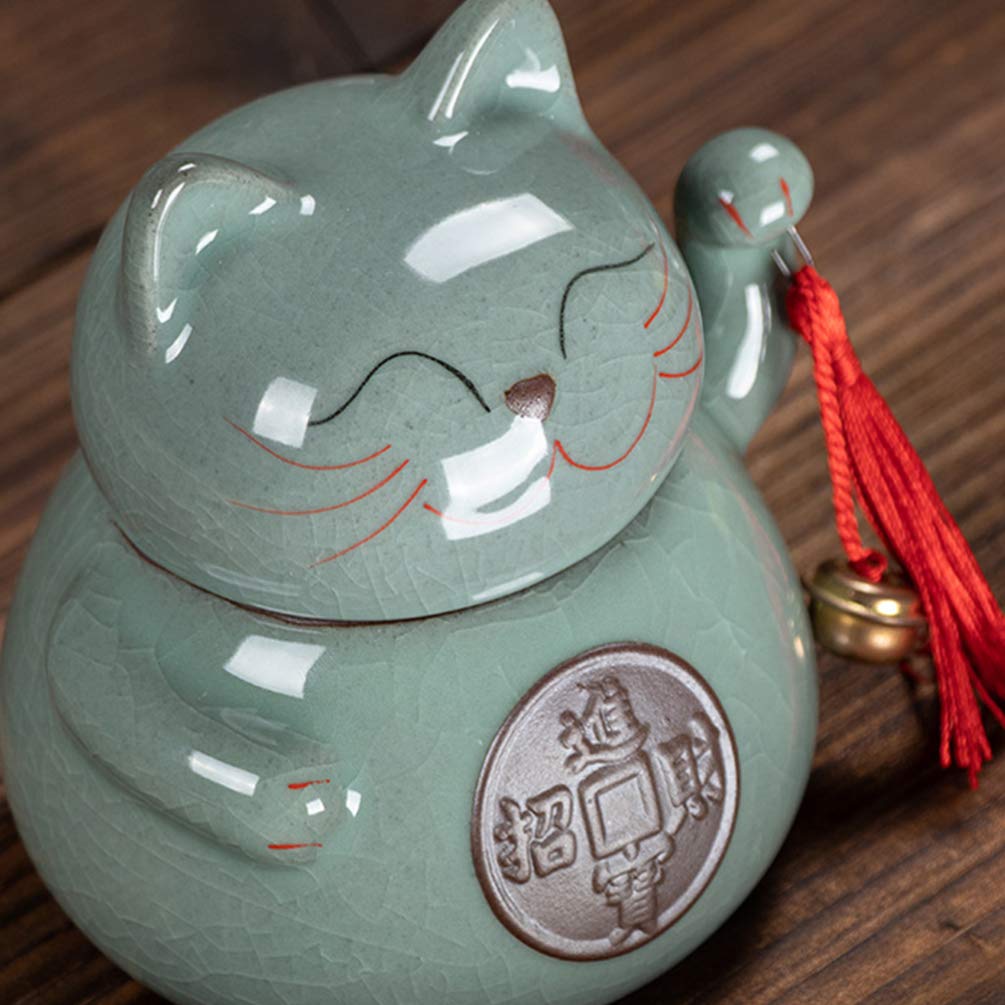FOMIYES Maneki-Neko Ceramic Tea Storage Jar with Lid - Decorative Porcelain Canister for Loose Tea, Spices, Jewelry & Makeup | Perfect for Kitchen, Bathroom & Home Decor