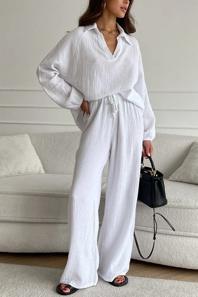 Charli Selina Women's Cotton Pajama Set - Soft & Comfortable Sleepwear, White - Perfect for Lounging, Sleeping & Relaxing at Home