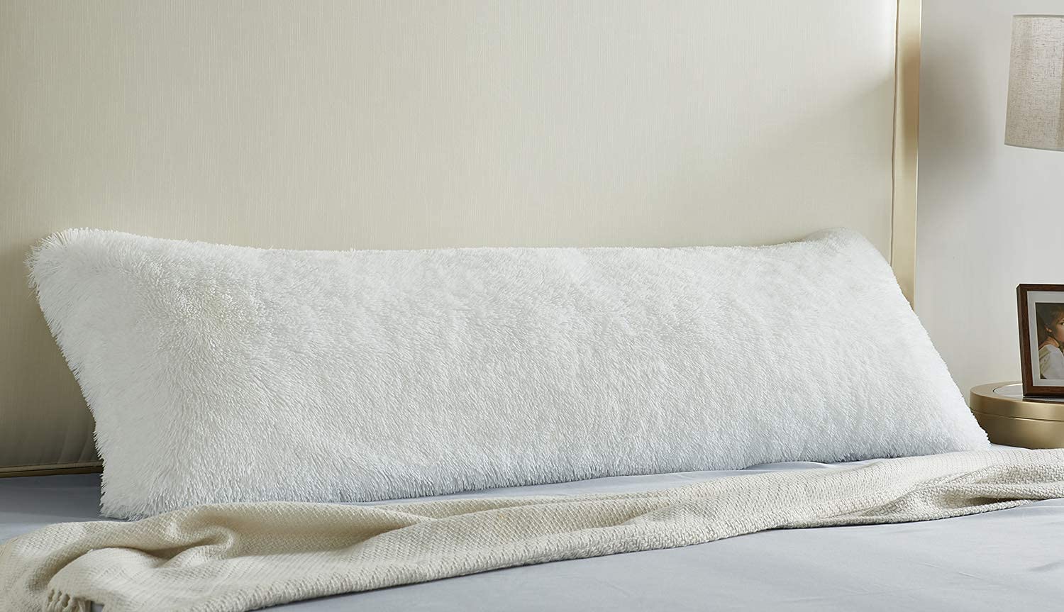 Premium COIZA Body Pillow Cover - Ultra Soft Plush Shaggy Pillowcase with Zipper (White, 21x54 Inches) for Bedroom, Sofa & Travel Comfort