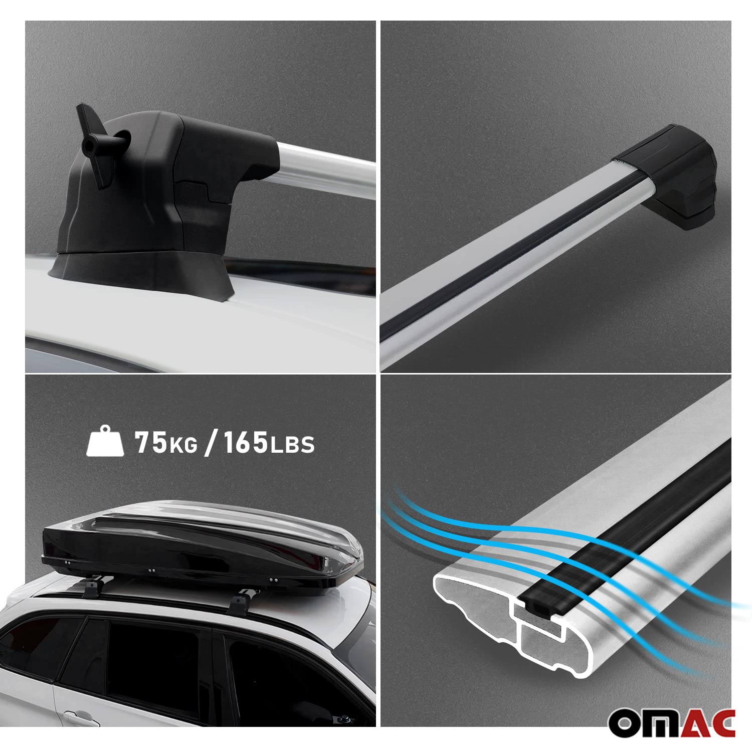 OMAC Aluminum Roof Rack Cross Bars for BMW 4 Series G22 Coupe (2021-2025) - Sleek Gray Design | Perfect for Road Trips, Ski Gear & Cargo Transport