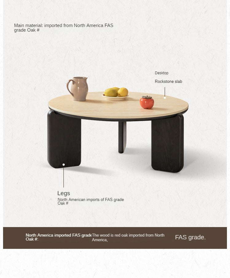 Solid Oak Wood Modern Round Coffee Table - Rustic Farmhouse Living Room Centerpiece for Home Decor