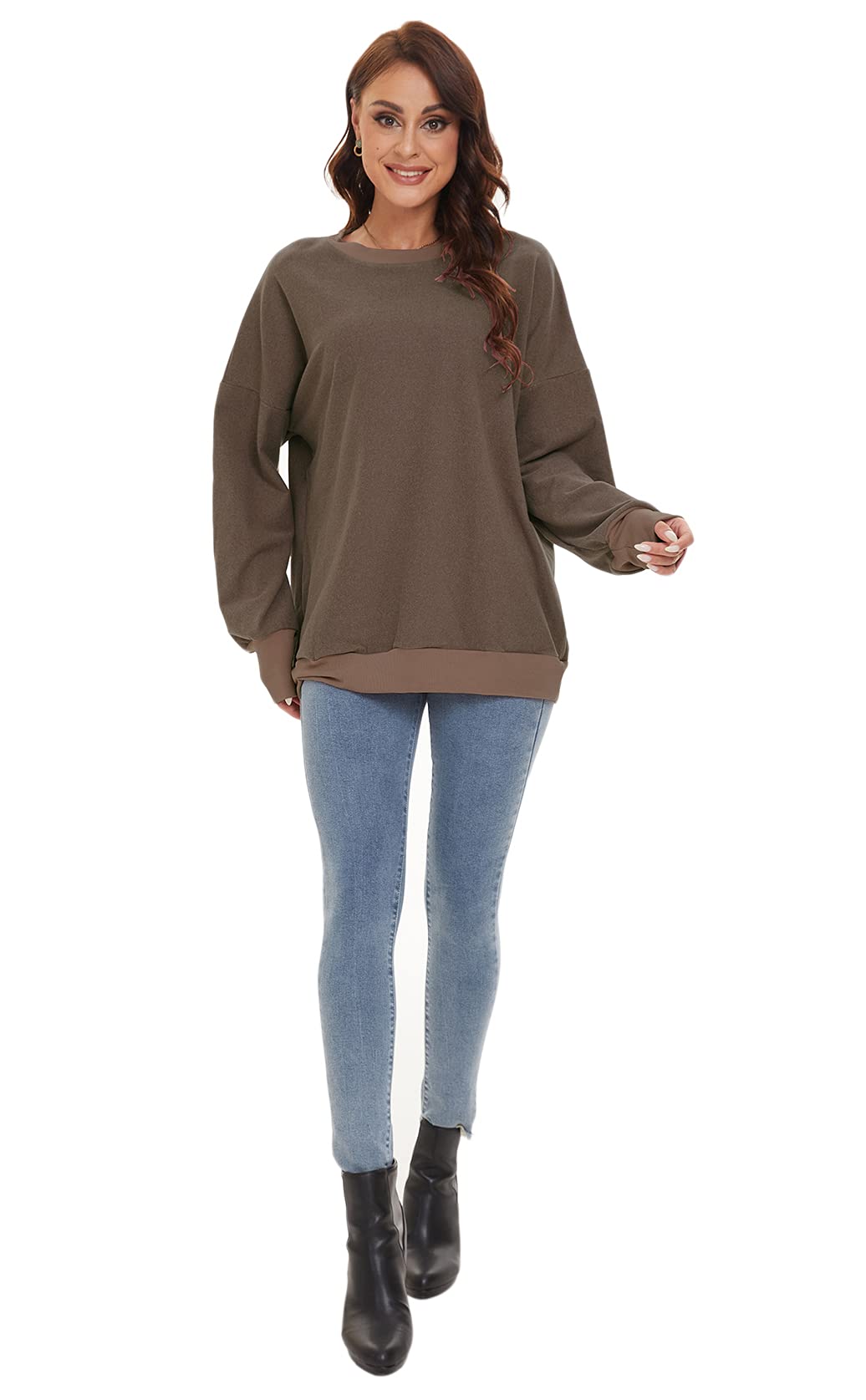 Women's Casual Crewneck Sweatshirt - Soft Long Sleeve Solid Color Pullover for Fall & Winter | Cozy Lounge Wear, Everyday Outfit, Street Style Fashion
