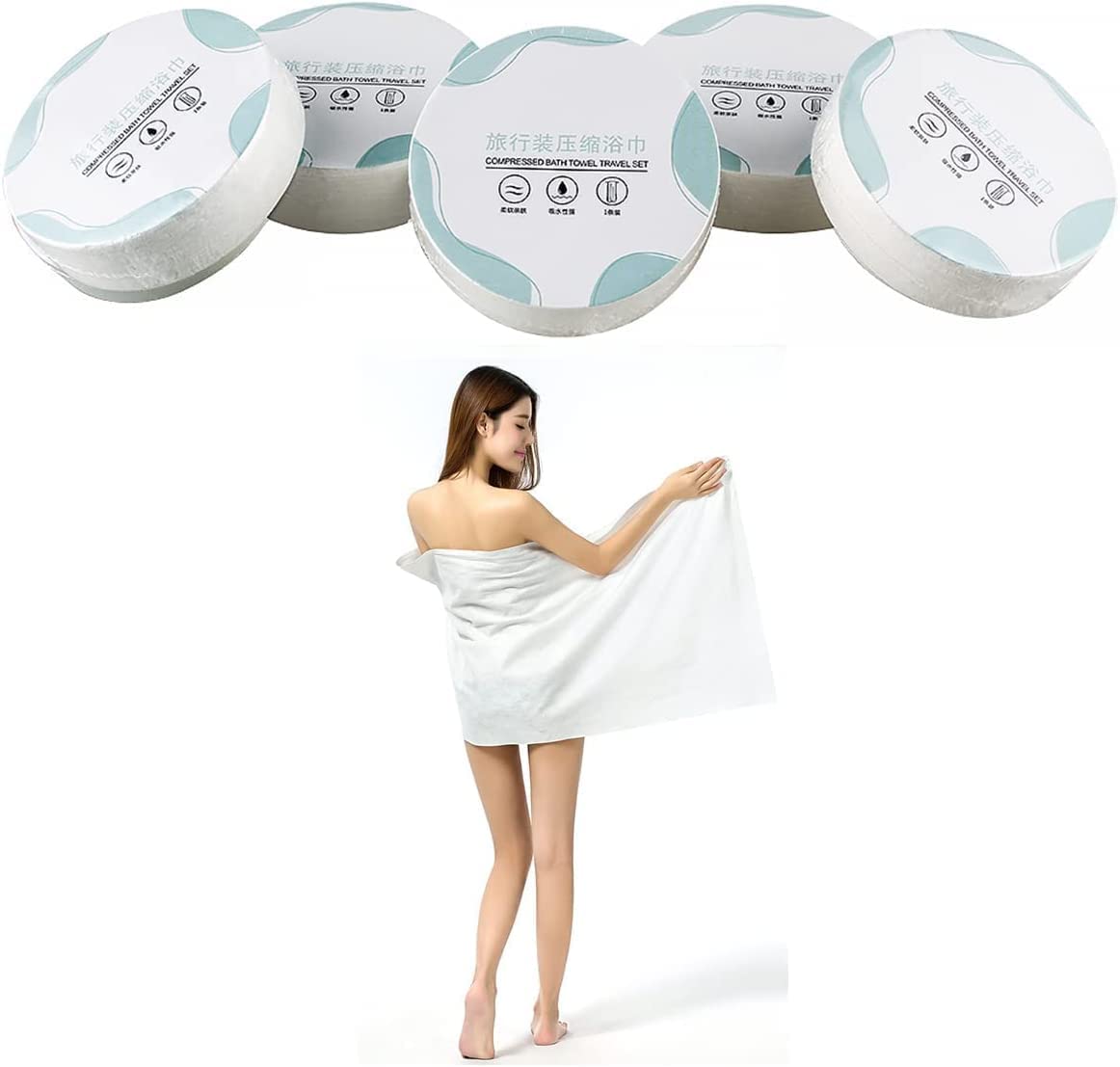 Extra Large 42x27 Inch Compressed Disposable Cotton Bath Towels - Portable, Lightweight & Reusable Travel Towels for Hiking, Camping, Beach, Swimming, Gym & Outdoor Activities