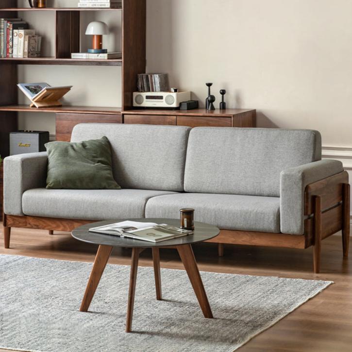 Premium Black Walnut Solid Wood Upholstered Fabric Sofa - Modern Living Room Furniture for Home, Office & Lounge Comfort