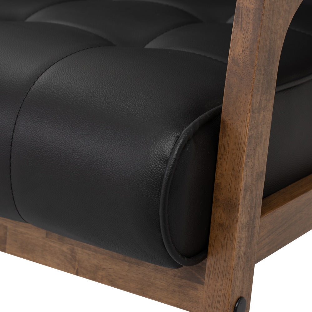 TUCSON 3-Seater Sofa in Walnut Frame with Black PU Leather Upholstery - Perfect for Living Room, Lounge, and Office Spaces