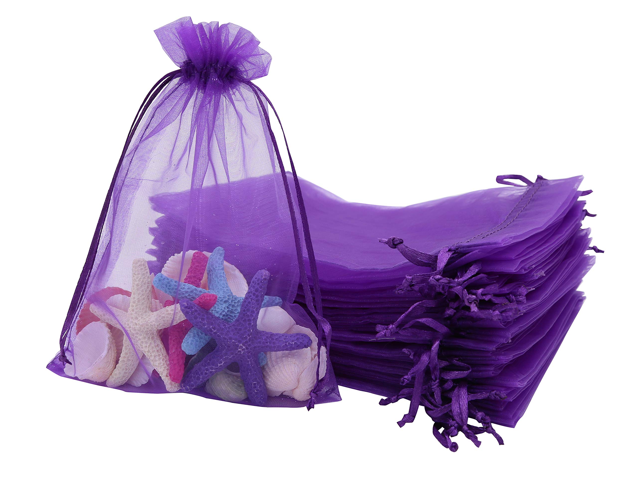 Stratalife 100PCS 5X7 Purple Organza Gift Bags - Wedding Favor Bags, Jewelry Pouches, Party Return Bags - Perfect for Wedding Favors, Bridal Showers, Birthday Gifts & Jewelry Packaging