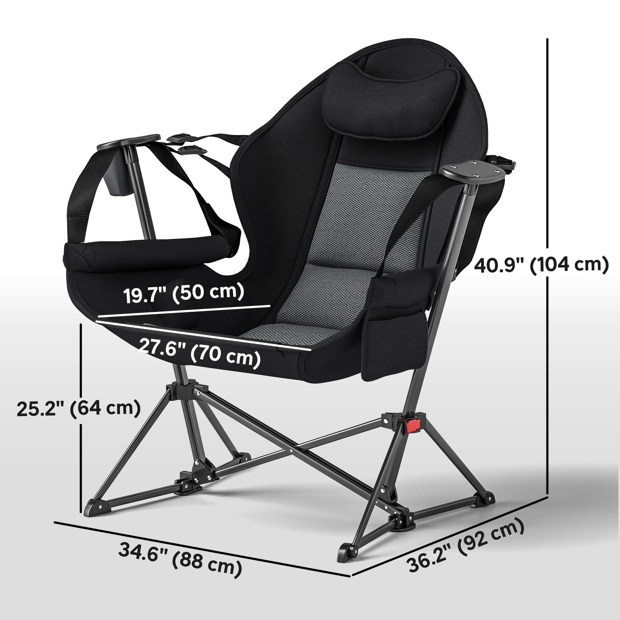 Outsunny Double Hammock Camping Chair - Adjustable Folding Rocking Chair with Cup Holder, Headrest & Padded Seat - Portable for Travel, Sports Events, Concerts, Backyard & Beach Relaxation - Black