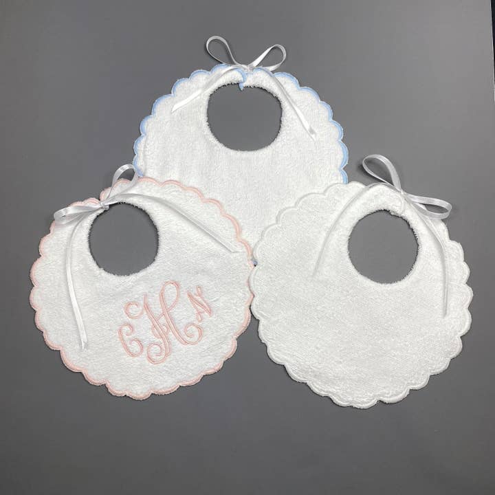 Edward Boutross Scalloped Terry Monogram Baby Bibs - Soft Absorbent Personalized Bibs for Infants & Toddlers - Perfect for Feeding, Teething & Messy Playtime