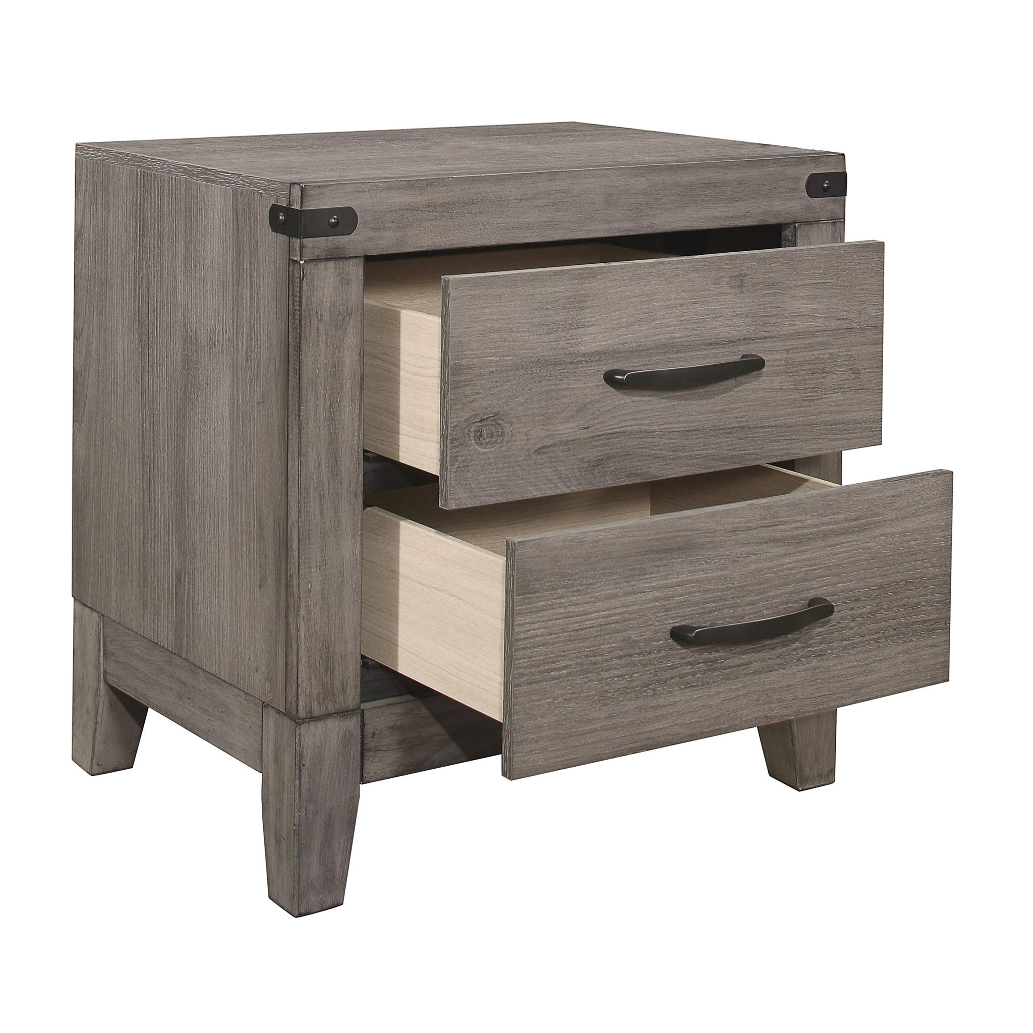 Homelegance 2-Drawer Nightstand with Metal Pulls, Grayish Brown Finish - Compact Bedside Table for Small Spaces, Perfect for Bedrooms, Dorms & Apartments