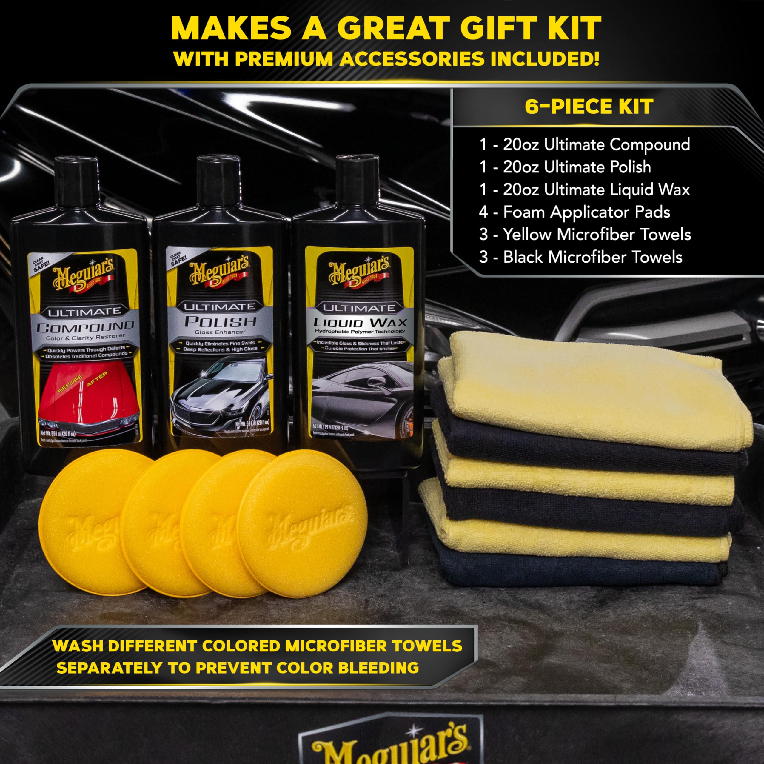 Meguiar's Ultimate 3 Step Paint Care Kit - Car Wax, Polish & Protectant for Auto Detailing & Shine - Perfect for Car Wash, Show Preparation & Vehicle Maintenance