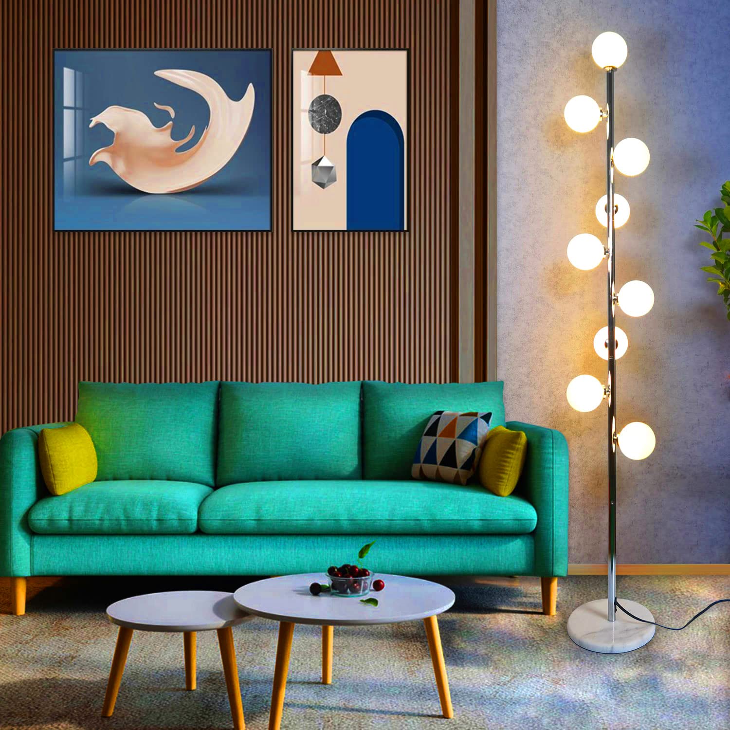 Modern Creative Floor Lamp with 9 LED Bulbs - Chrome Finish Globe High Pole Standing Tree Lamp for Living Room, Bedroom & Office | Perfect for Reading, Relaxing & Home Decor