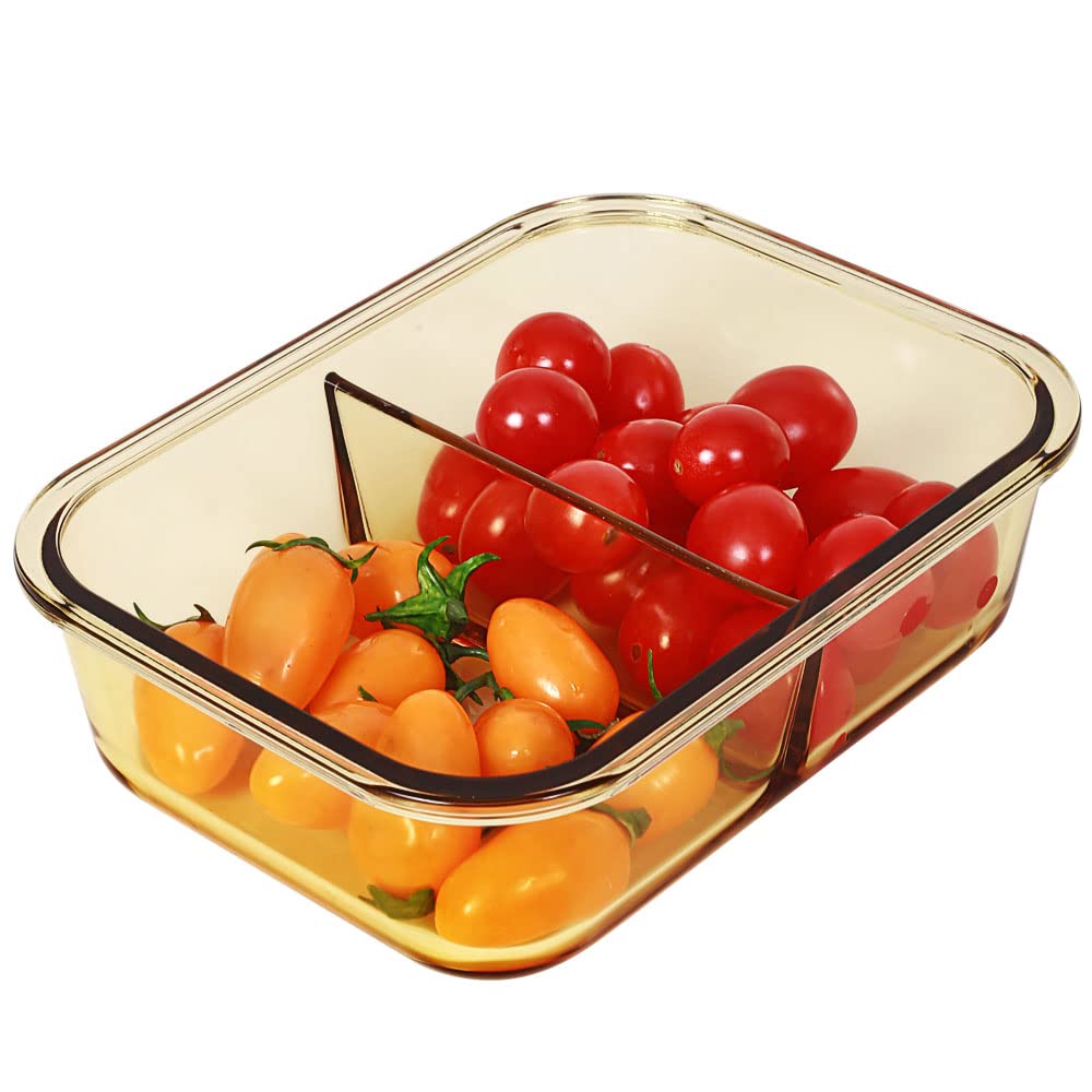 DAS TRUST 3-Pack Glass Food Storage Containers with Lids - 2 Compartment Bento Box for Meal Prep, Lunch & Leftovers | Reusable, Leakproof & Microwave Safe | Perfect for Office, School & Picnics
