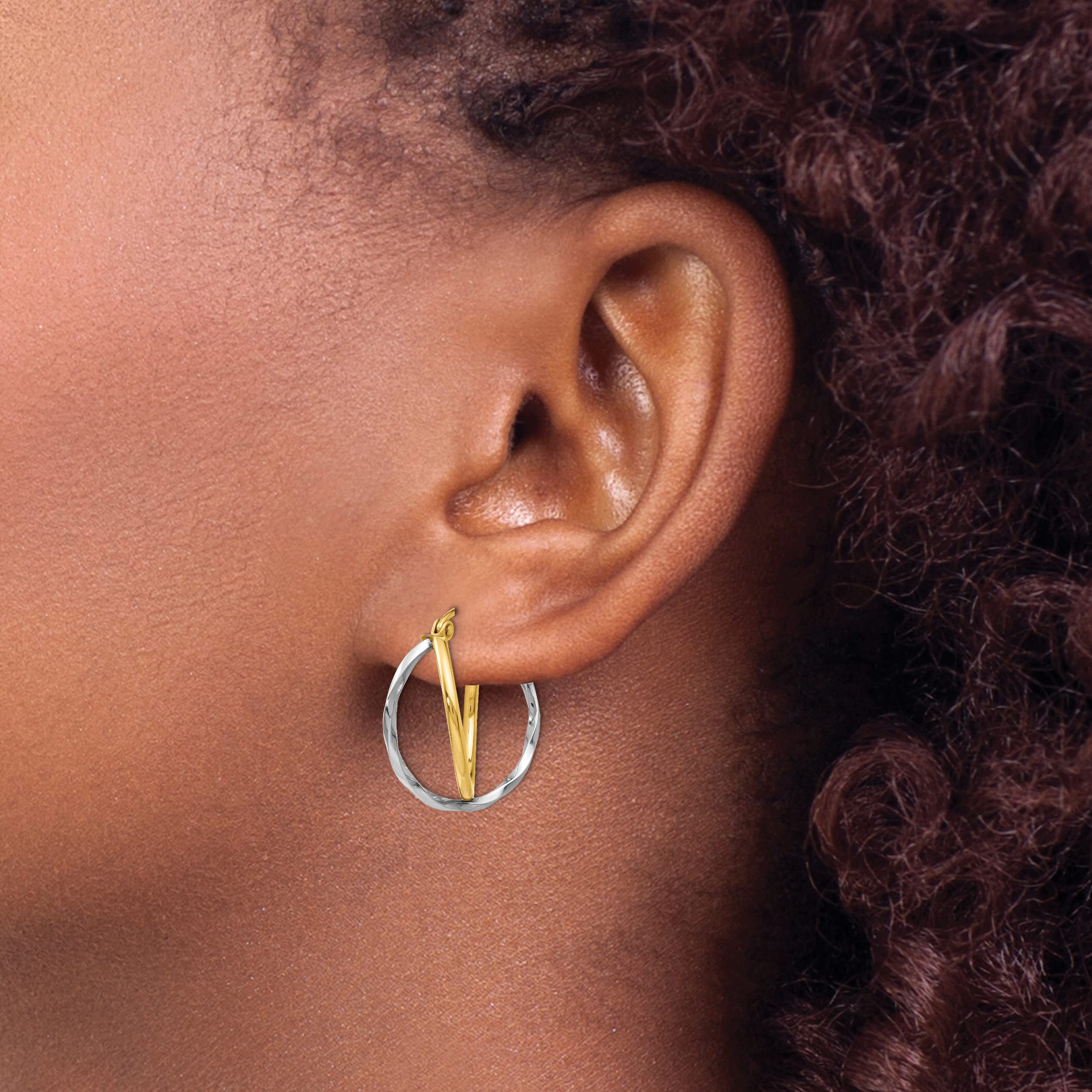 14K Solid Two Tone Gold Small Hoop Earrings for Women - Dainty Hinged Huggie Hoops - Perfect for Everyday Wear, Work & Special Occasions