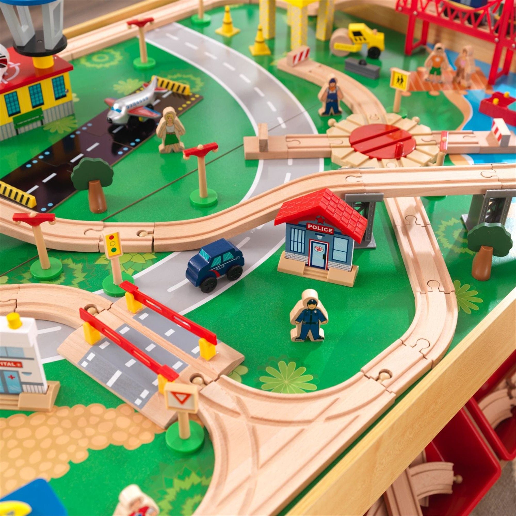 KidKraft Waterfall Mountain Train Set & Table - Wooden Toy Train Tracks with Table for Kids Ages 3+ | Perfect for Playrooms, Daycares & Birthday Gifts
