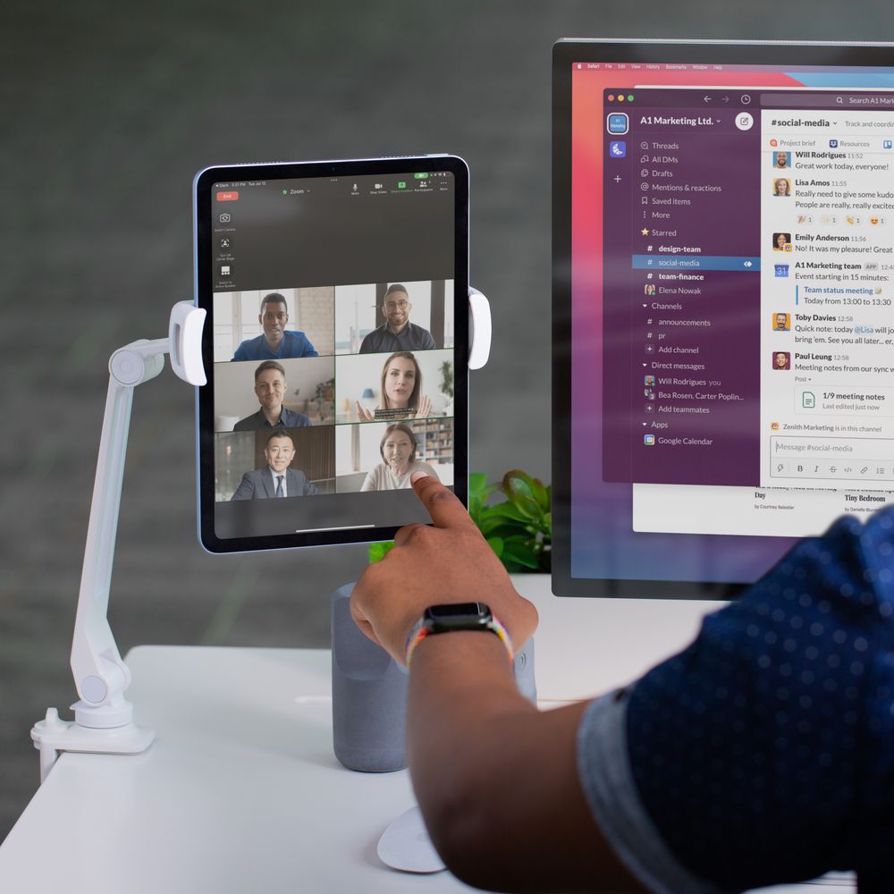 Twelve South HoverBar Duo 2nd Gen - Adjustable Tablet Stand for iPad, iPhone & Smartphones - Perfect for Home Office, Kitchen & Bedroom Use