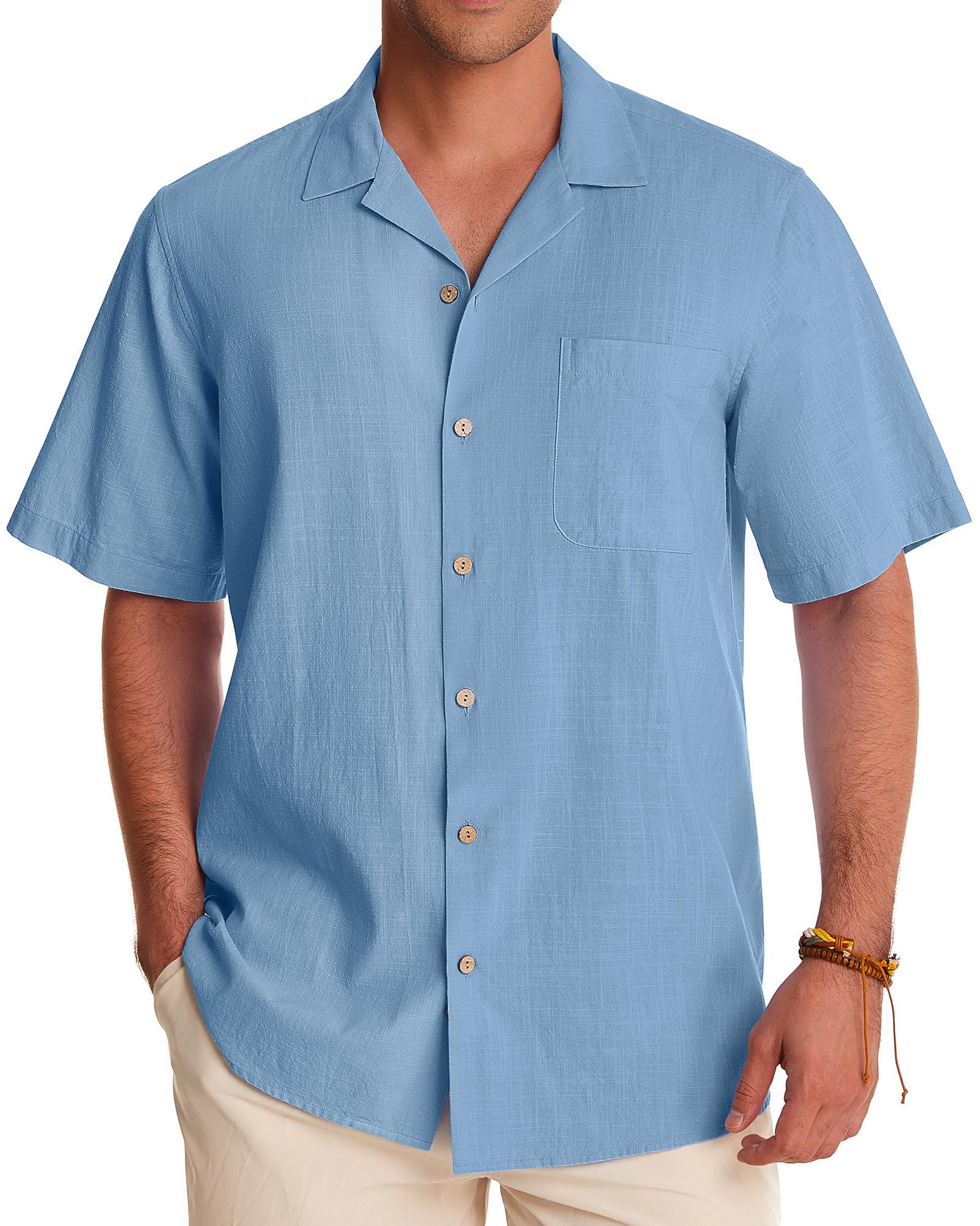 Gentlemen's Linen Short Sleeve Button Down Shirts - Breathable Cotton Summer Beach Shirts for Men - Casual Cuban & Hawaiian Vacation Shirts - Perfect for Tropical Getaways, Pool Parties, and Summer Outings