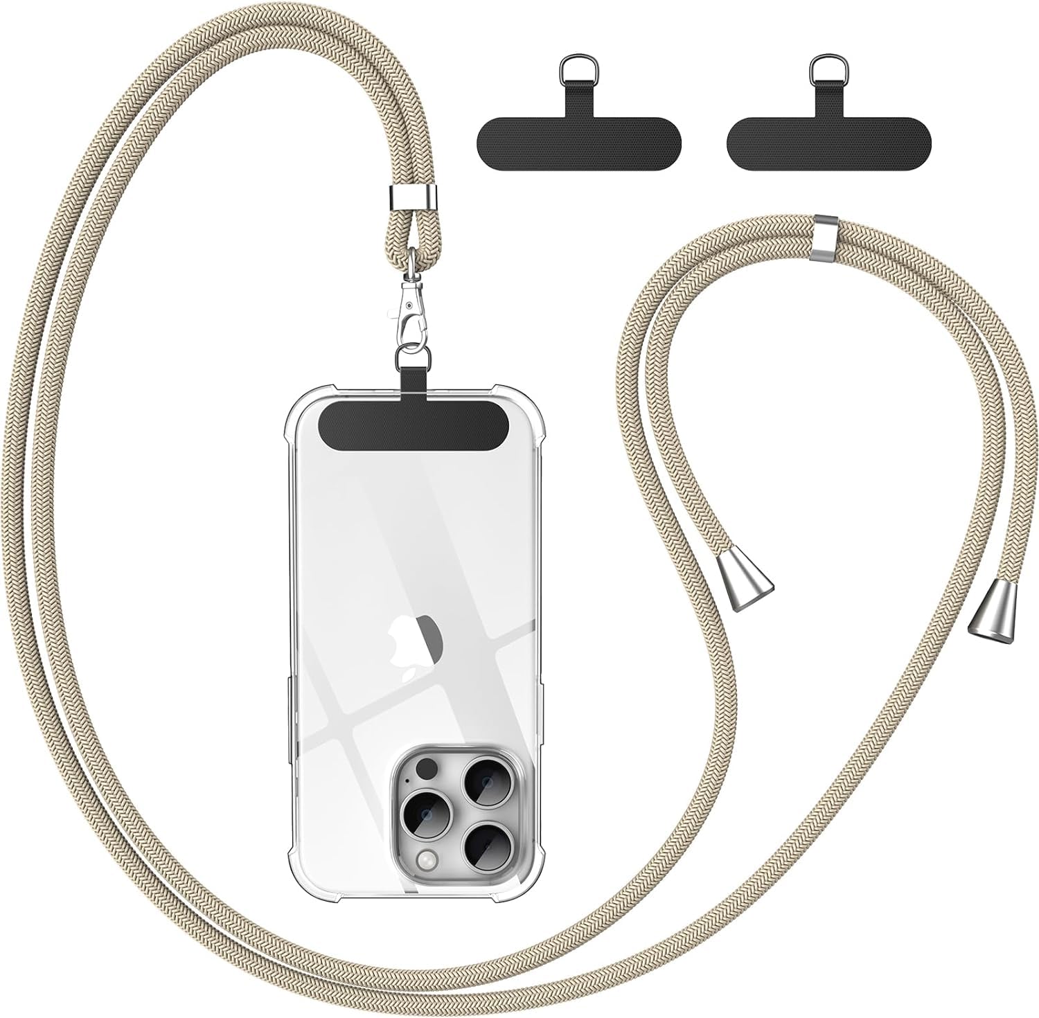 Caslord Adjustable Phone Lanyard with 2 Durable Black Patches - 1.6m Portable Neck Strap Compatible with All Smartphones & Most Cases (Gold) - Perfect for Travel, Work, Gym & Outdoor Activities