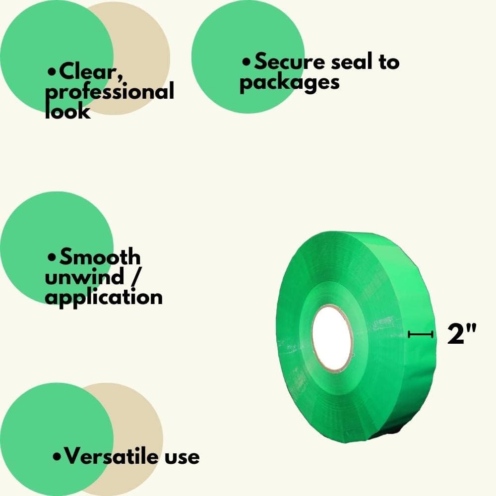 MMBM 2 Inch x 1000 Yards Green Packing Tape - 12 Rolls Commercial Grade 2.0 Mil Shipping Tape with 3 Inch Core for Industrial Packaging, Warehouse Use & Ecommerce Shipping | Heavy-Duty Adhesive for Box Sealing, Moving & Logistics