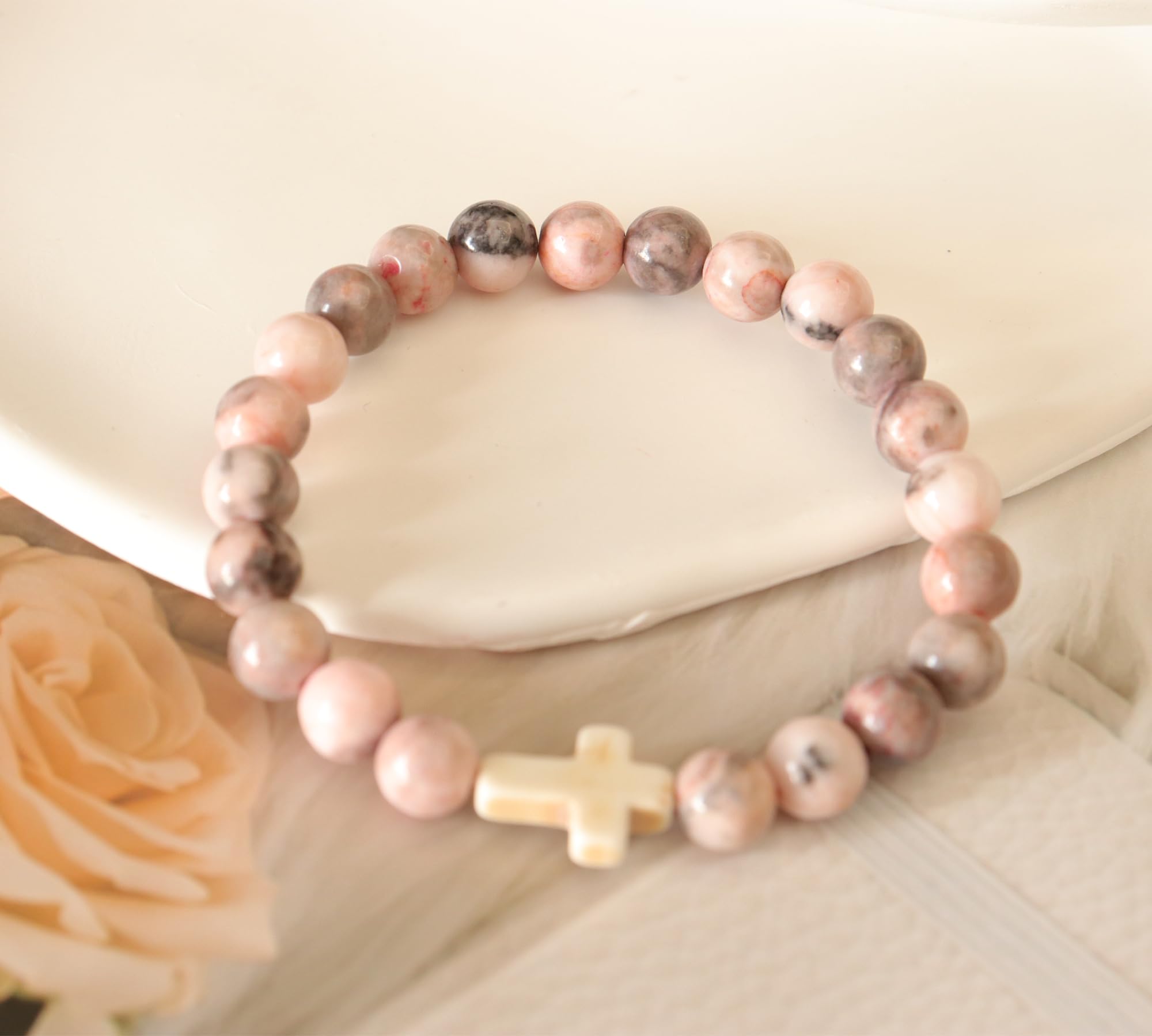 Christian Cross Bracelet for Women - Beaded Religious Jewelry Gift for Daughter, Mom, Grandma, Niece, Godmother - Perfect for Baptism, Birthday, Retirement, Prayer, Church, and Daily Wear