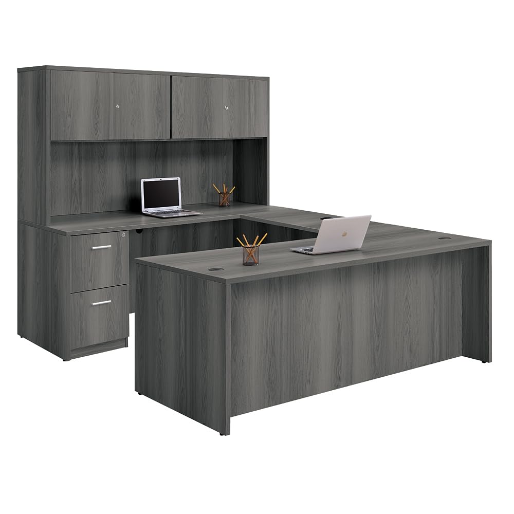 U-Shaped Office Desk with Reversible Bridge & 2-Drawer File Cabinet - 71