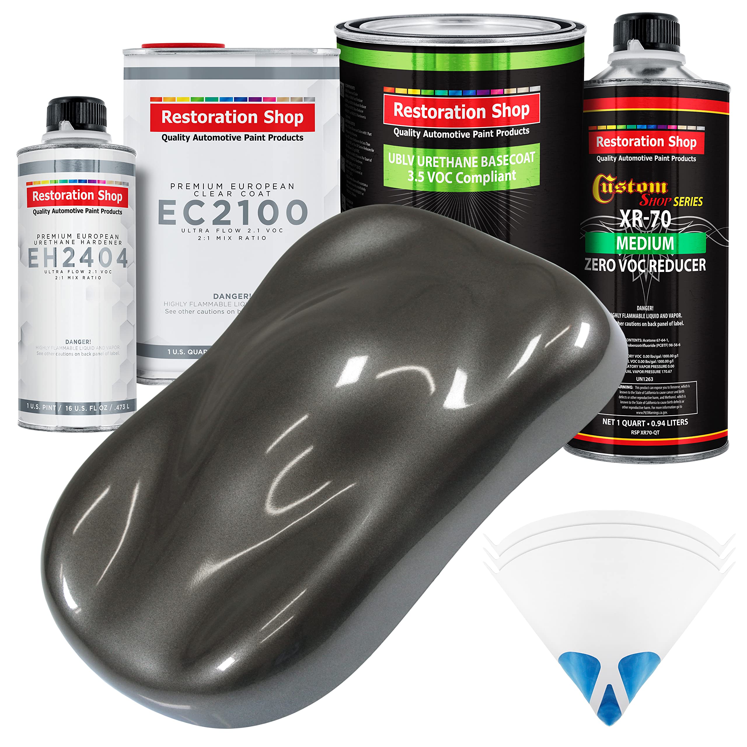 Restoration Shop Anthracite Gray Metallic Low VOC Urethane Basecoat with European Clearcoat - Complete Quart Automotive Paint Kit for Car Restoration & Touch-Ups