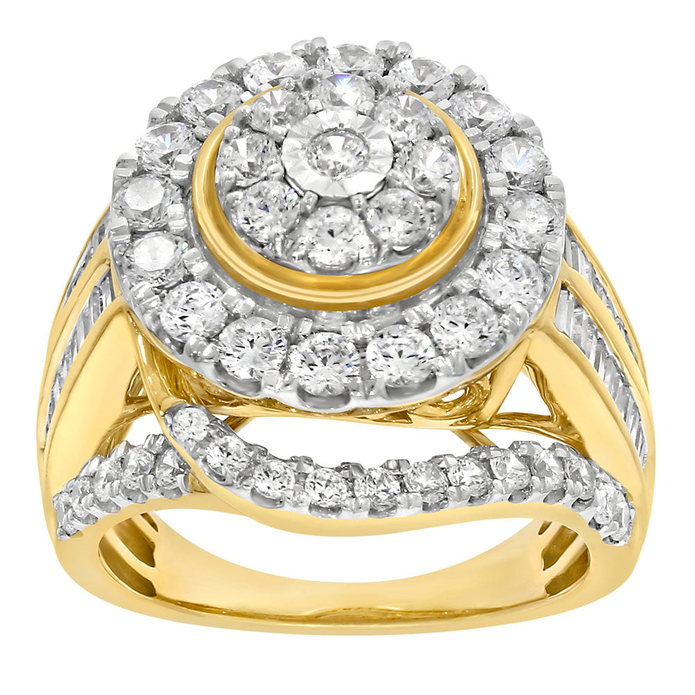 9ct Yellow Gold 3.05 Carat Diamond Ring with Brilliant & Tapered Baguette Diamonds | Elegant Wedding, Engagement & Anniversary Jewelry Gift for Women