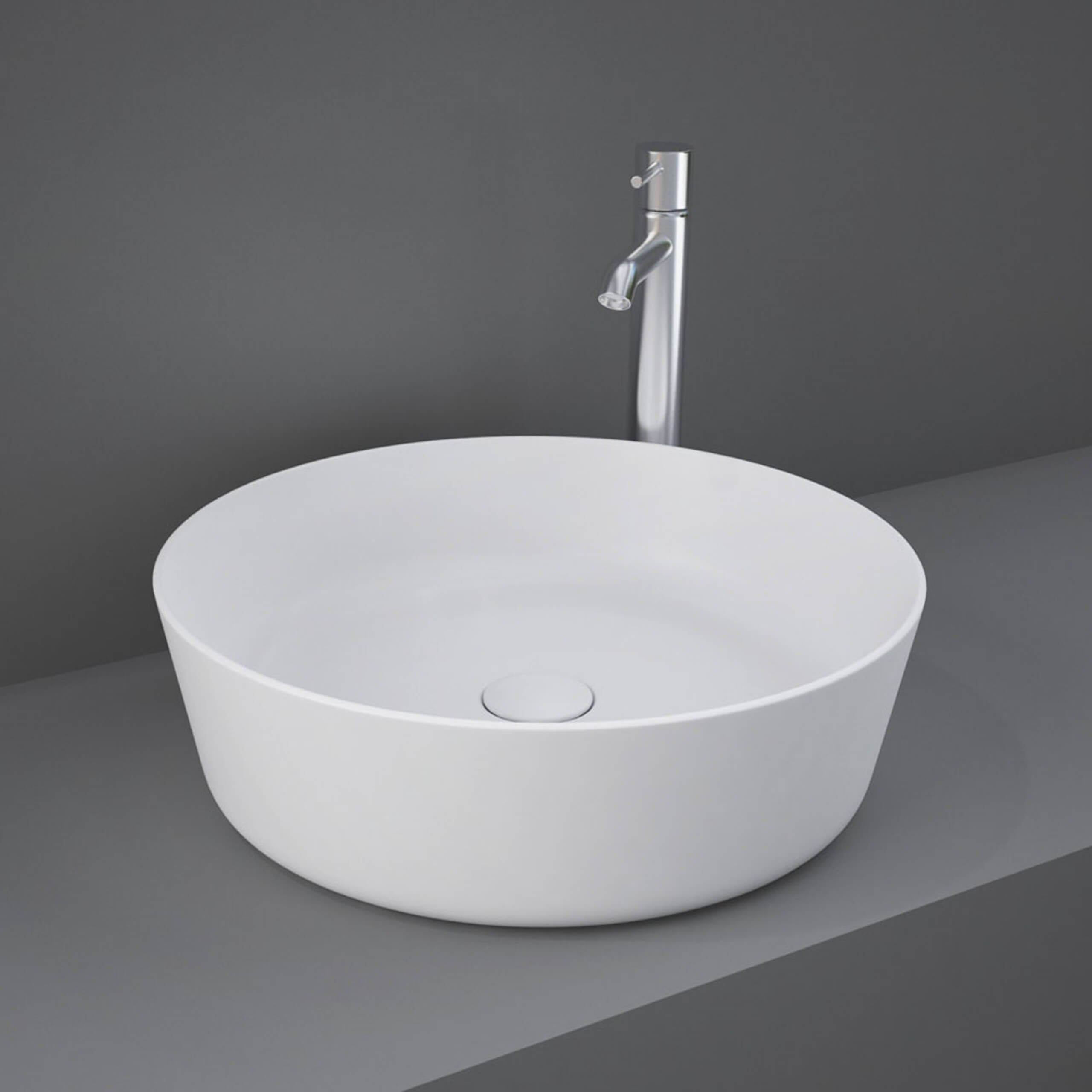Fienza Rak Feeling Round Above Counter Basin 420x420x130mm - Gloss White Ceramic Bathroom Sink for Modern Vanity & Powder Room Installation