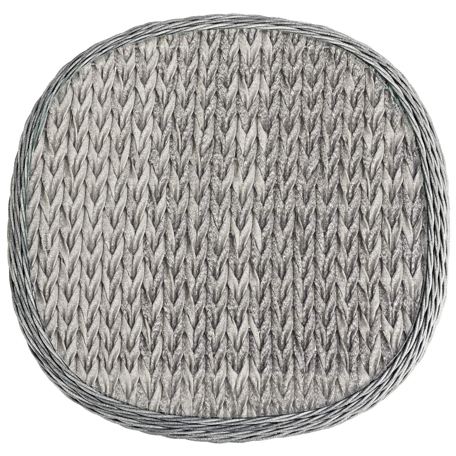 Modern Outdoor Patio Side Table - Grey Rattan Wicker Glass Top Coffee Table for Balcony, Lounge, Garden & Poolside Decor