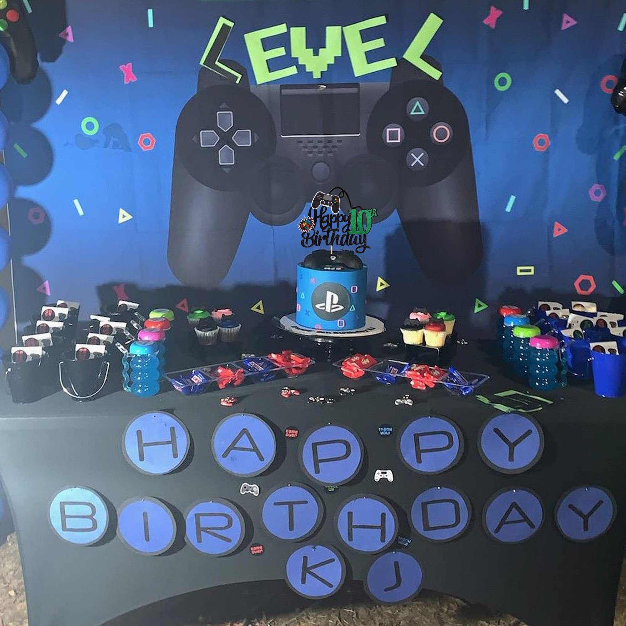 1 PCS Video Game Happy 10th Birthday Cake Topper - Glitter Game Controller Cake Picks - Ten Cheers to 10 Years - Perfect for Birthday Party Decorations, Gaming Themed Cakes, and 10th Anniversary Celebrations