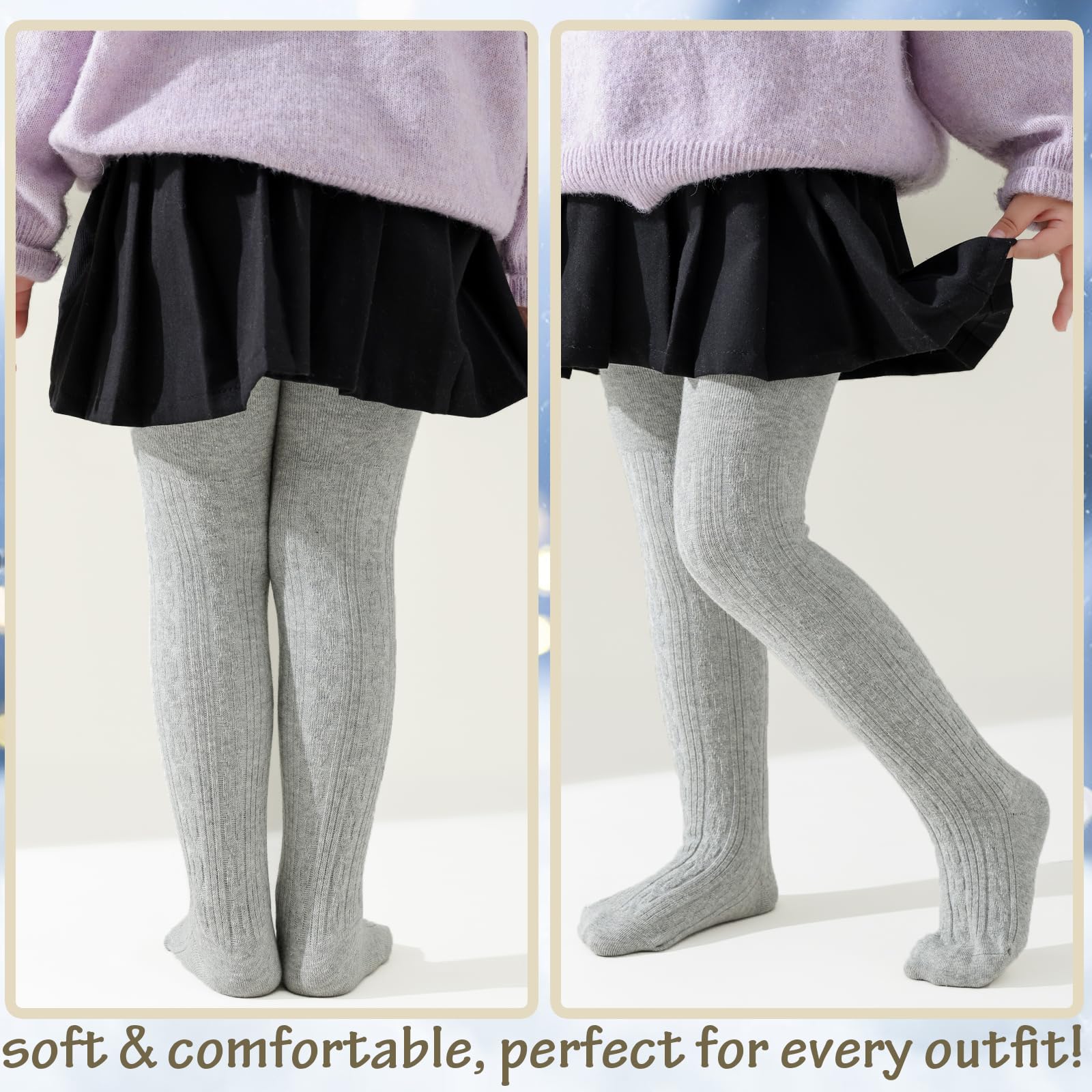Baby Girl Cable Knit Tights - Soft Cotton Toddler Leggings, Seamless Winter Stockings (3/4/5 Pack) - Warm & Comfortable for Playtime, Daycare & Winter Outfits